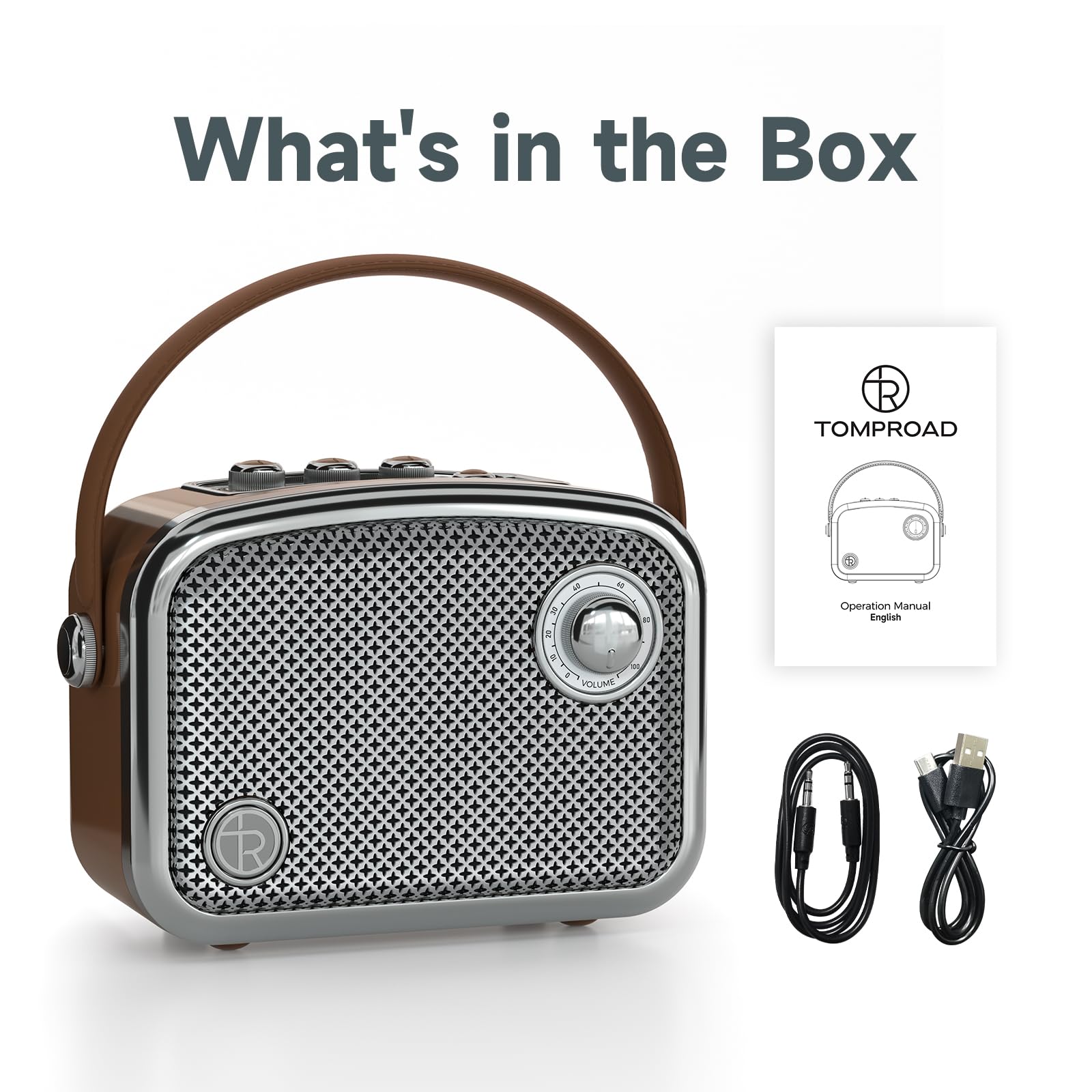 TOMPROAD Altoparlante Bluetooth portatile in stile vintage, marrone, design retrò con griglia in rete metallica, forma quadrata compatta (Marrone)