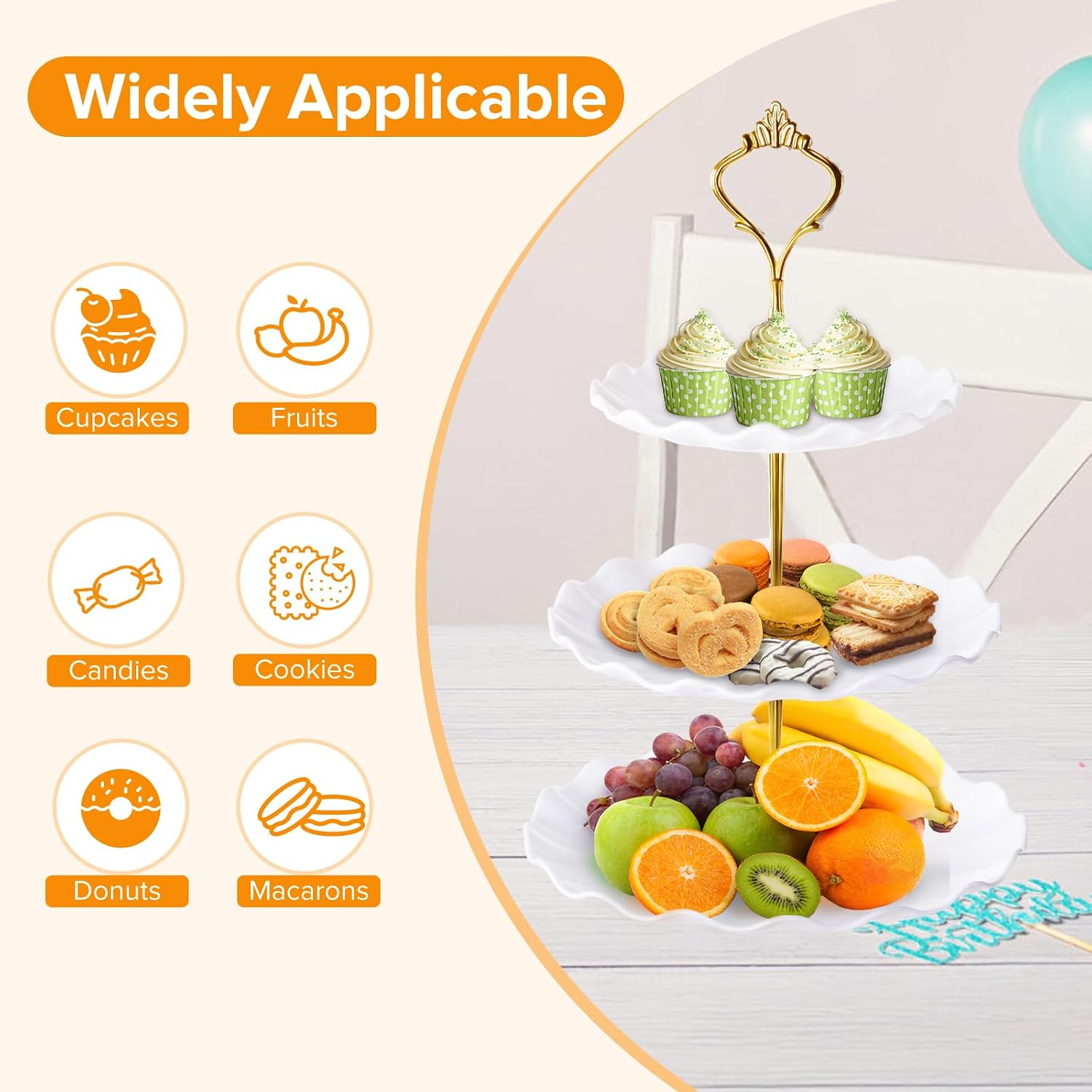 Hoedia 3 Tier Cupcake Stand Tower, Plastic Cup Cake Holder(Round Wave) image 4