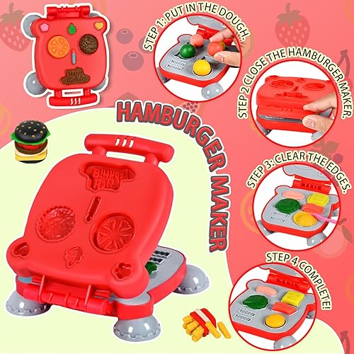 Miniatura 3 de Juego de masa de color 3 en 1, 60 piezas de creación de cocina, hamburguesa, fideos, helado, máquina para hacer helado, juguetes de comida con
