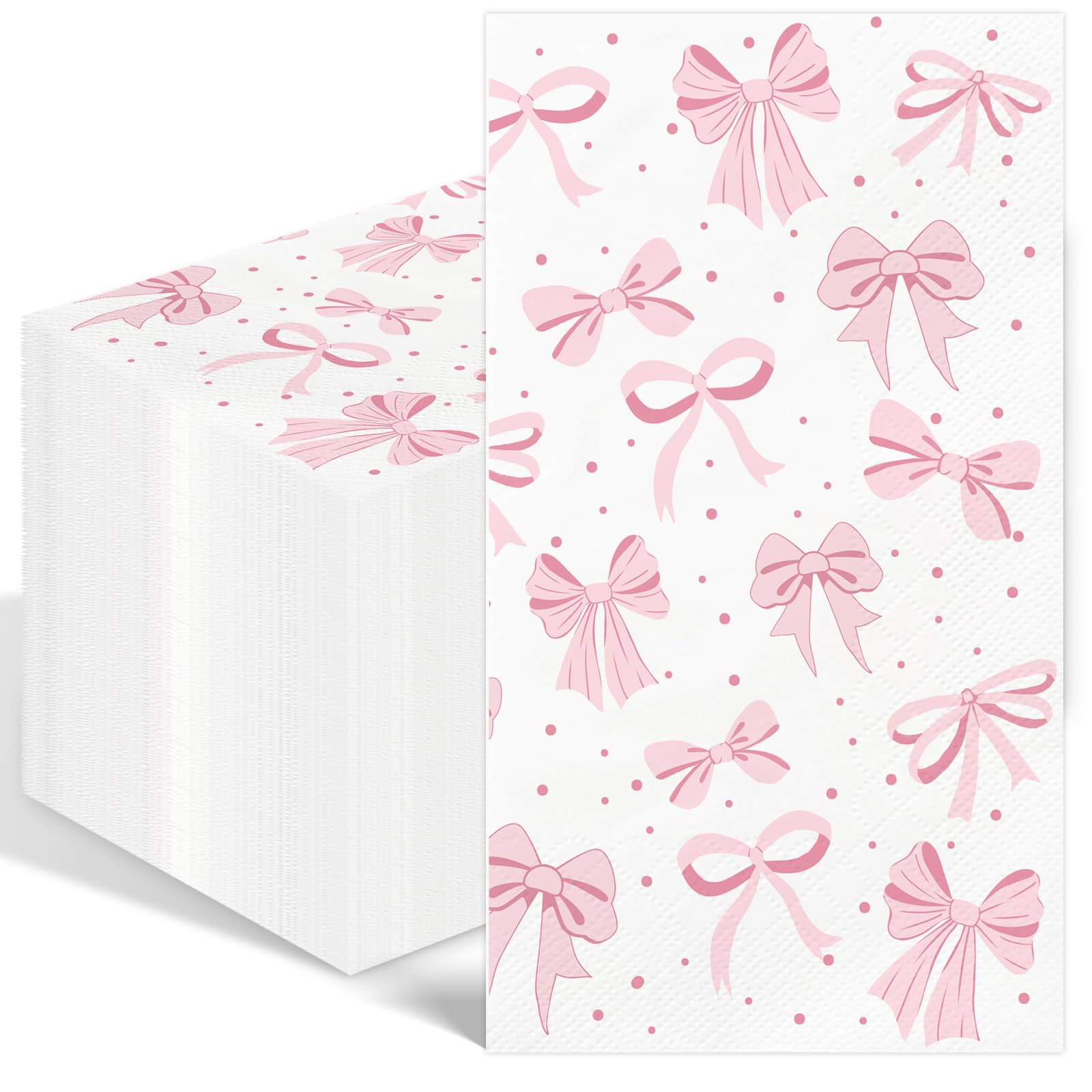 Photo 1 of 100PCS Pink Bow Napkins Disposable Hand Towels for Bathroom 3 Ply Decorative Bow Paper Napkins Pink Coquette Party Guest Napkins for Birthday Bachelorette Bridal Wedding Party Supplies