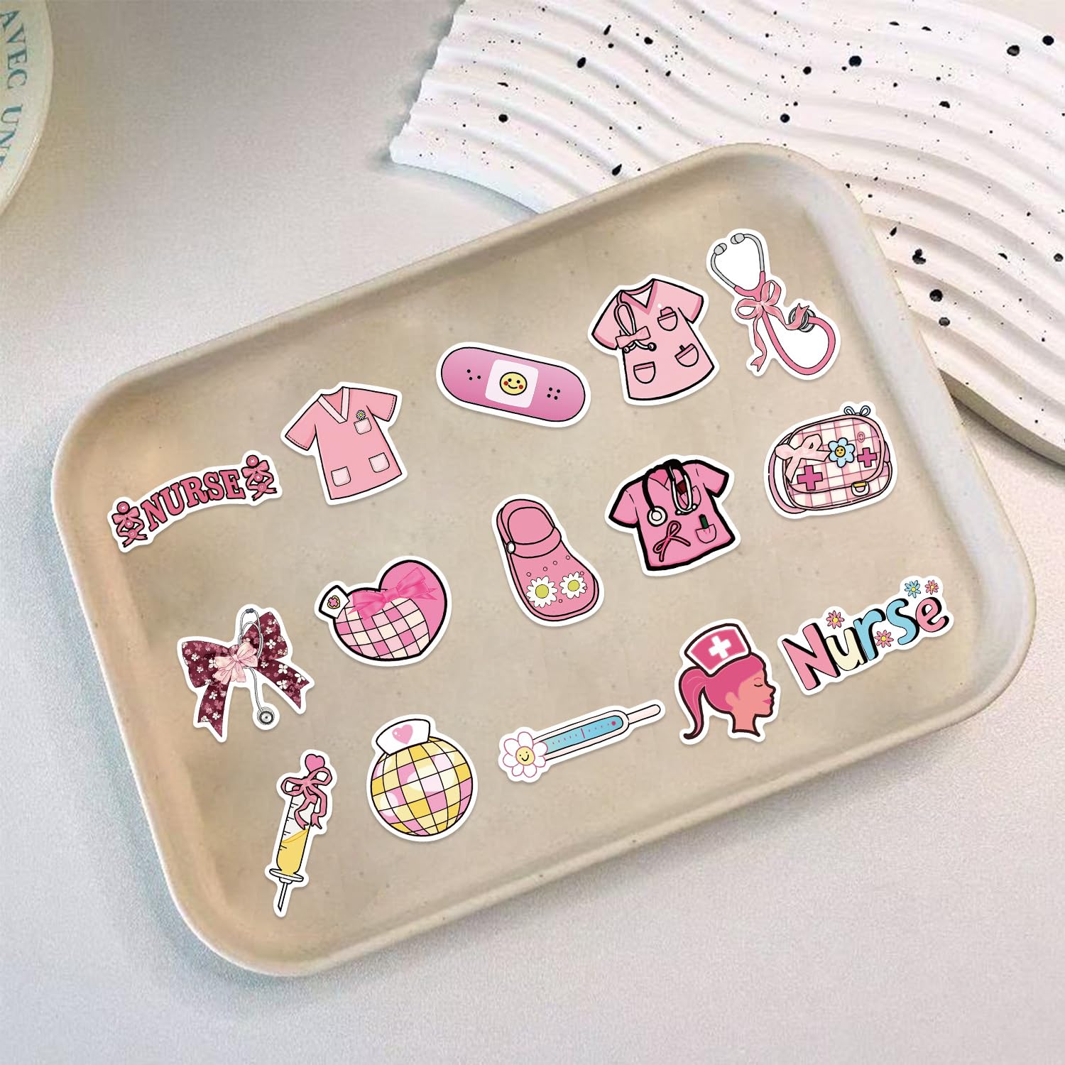 Pink Nurse Stickers 50 Pcs Vinyl Cute Trendy Bow Sticker for Laptop Skateboard Water Bottle Scrapbook Luggage Car Helmet Computer,Waterproof Funny Healthcare Worker Decals for Adults Girls - Image 4