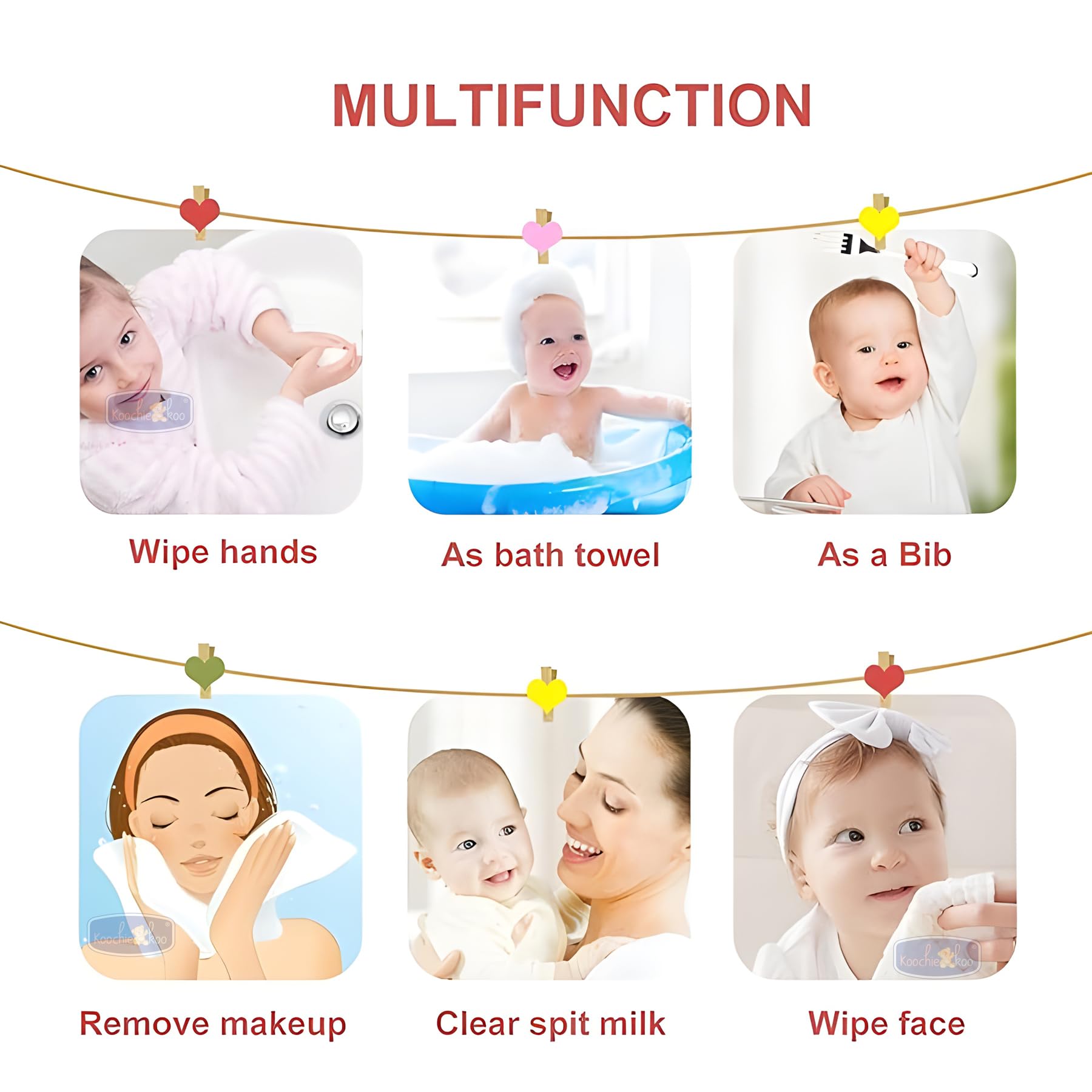 Koochie-Koo Soft Muslin Cloth for New Born Baby 500 GSM | 30x30 cm, Pack of 5 | Gentle Baby Towels Newborn | Premium Bath Towels for Delicate Skin | Gift for New Parents Fabric - Image 7 thumbnail