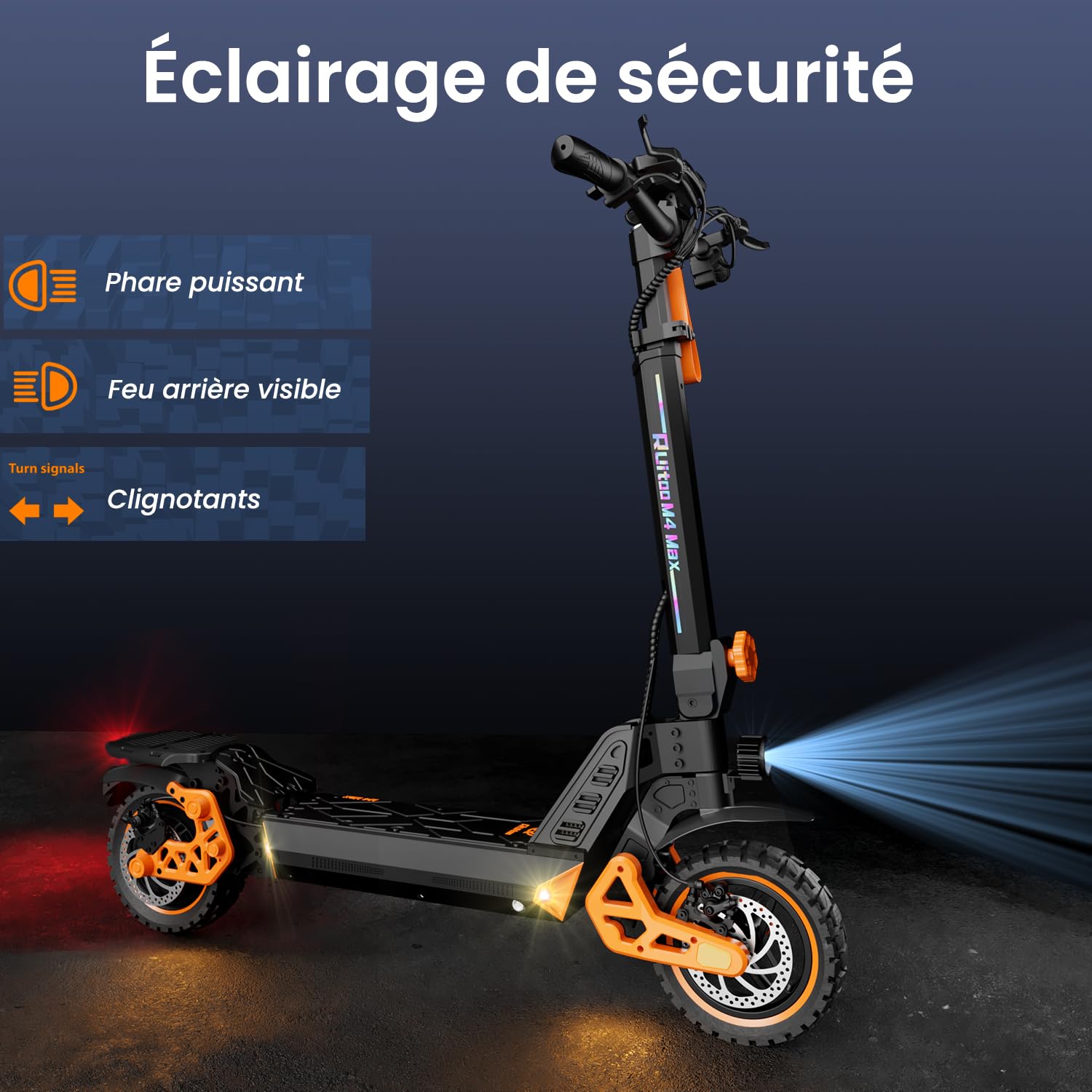 M4 Max Trottinette Électrique, Autonomie Max 55KM, Batterie 48V 15.6Ah, Pneus Tout-Terrain 10 Pouces, 3 Mode de Vitesse, Affichage Intelligent, Facile à Plier