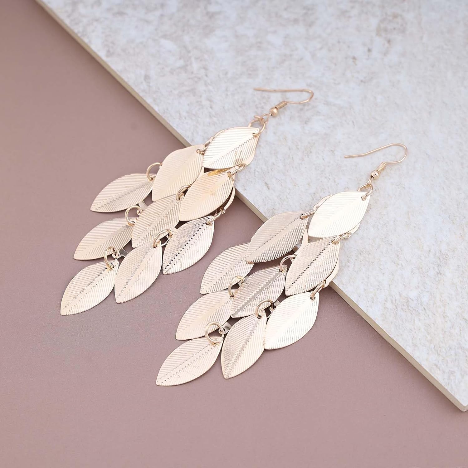 Andelaisi Punk Chandelier Leaf Earrings Long Leaf Chandelier Earrings Exaggerated Metal Leaf Drop Earrings Leaf Statement Earrings Chunky Stacking Leaf Dangle Earrings Jewelry for Women - Image 3