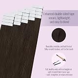 Fshine Extensions Cheveux Naturels Adhésif Seamless 50 g 45 cm 20 pcs Bande Adhésive Châtain Foncé Tape in Remy Humain Hair Invisible pour Femmes Filles Débutantes Mariage Bal de Promo Fête Couleur 2 - 3