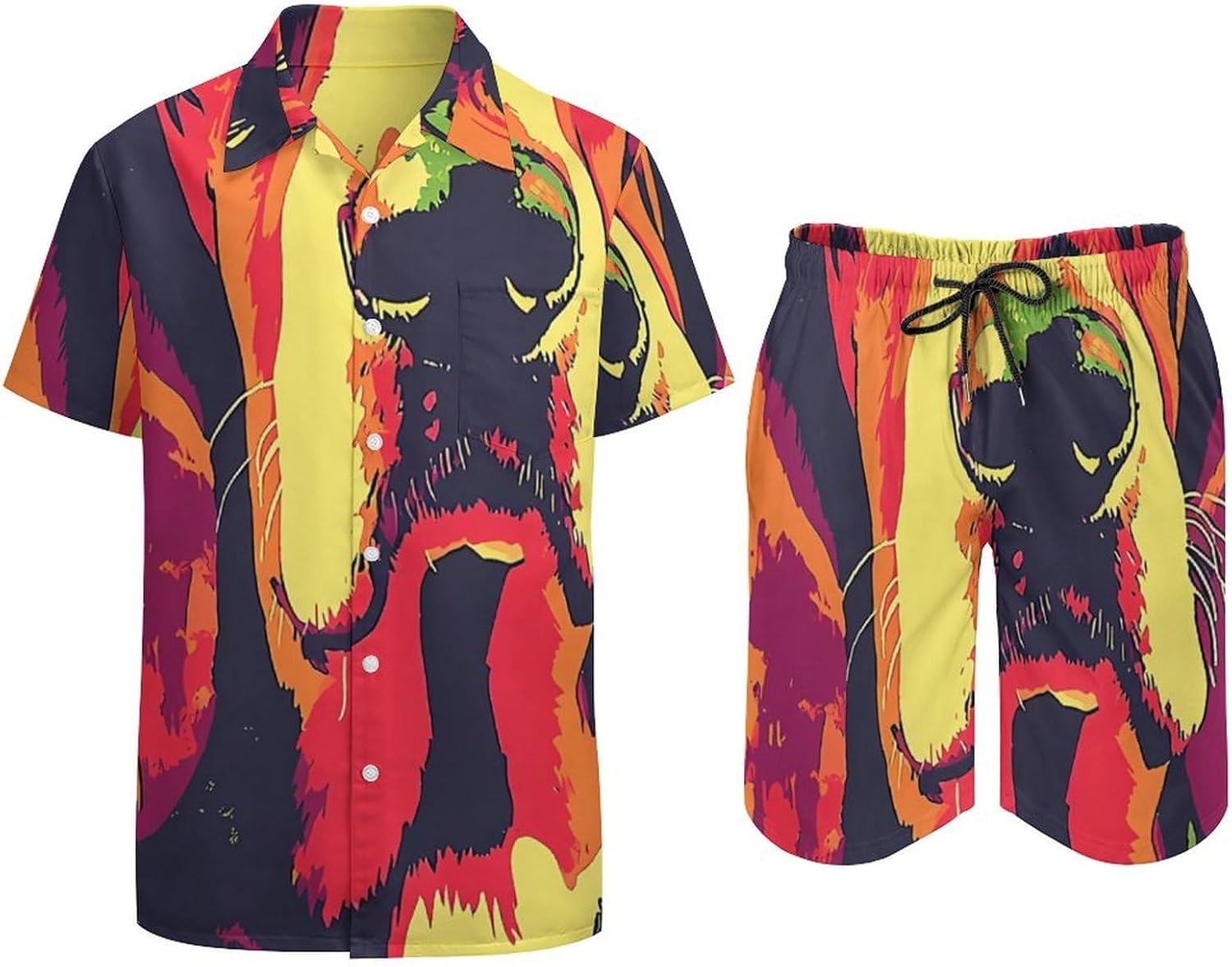 Basset Hound Dog Art Men's Summer Beach 2 Piece Outfits | hawaiian button down shirt and shorts,vacation cruise,mens bathing suit