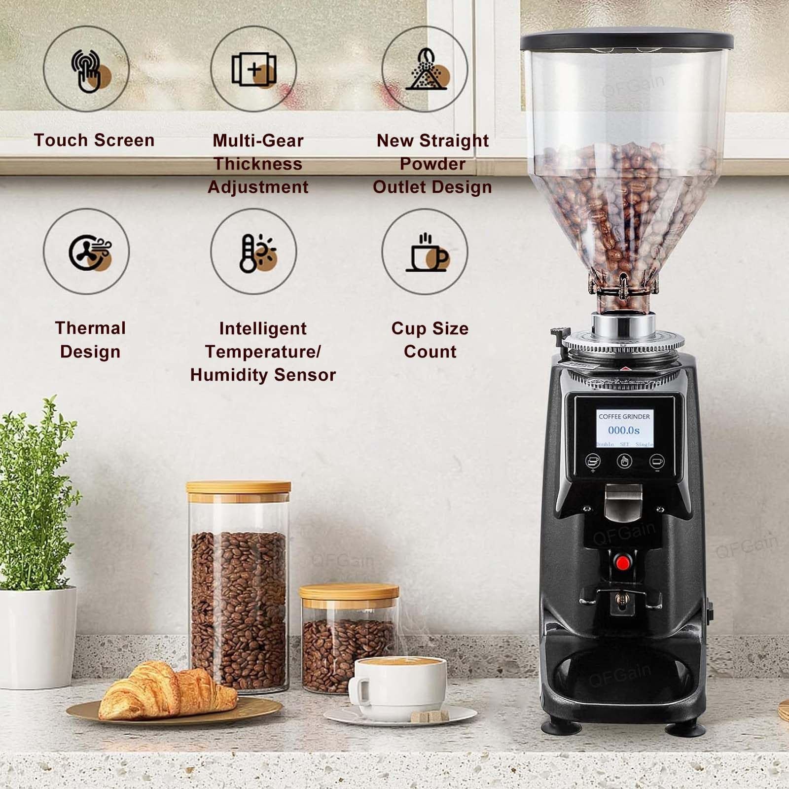 Molinillo De Espresso Comercial - Muelas Planas De Acero Inoxidable De 60 Mm | 19 Niveles De Molienda | DosificacióN Programada | Molinillos De Café CóNicos EléCtricos De Bajo Ruido,White-200G