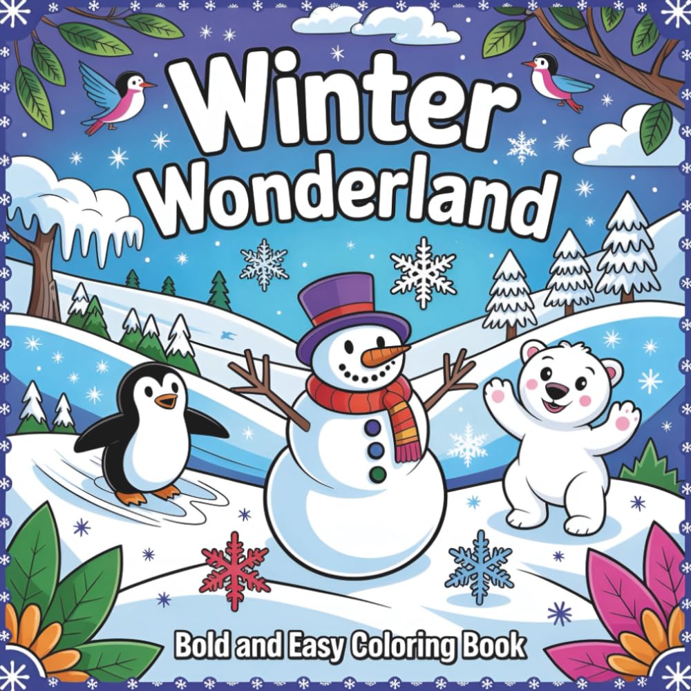 Winter Wonderland: Bold & Easy Coloring Book for Kids and Adults, Featuring Snowflakes Penguins Polar Bears Snowmen Ice Skating Cozy Cabins and More Magical Winter Scenes