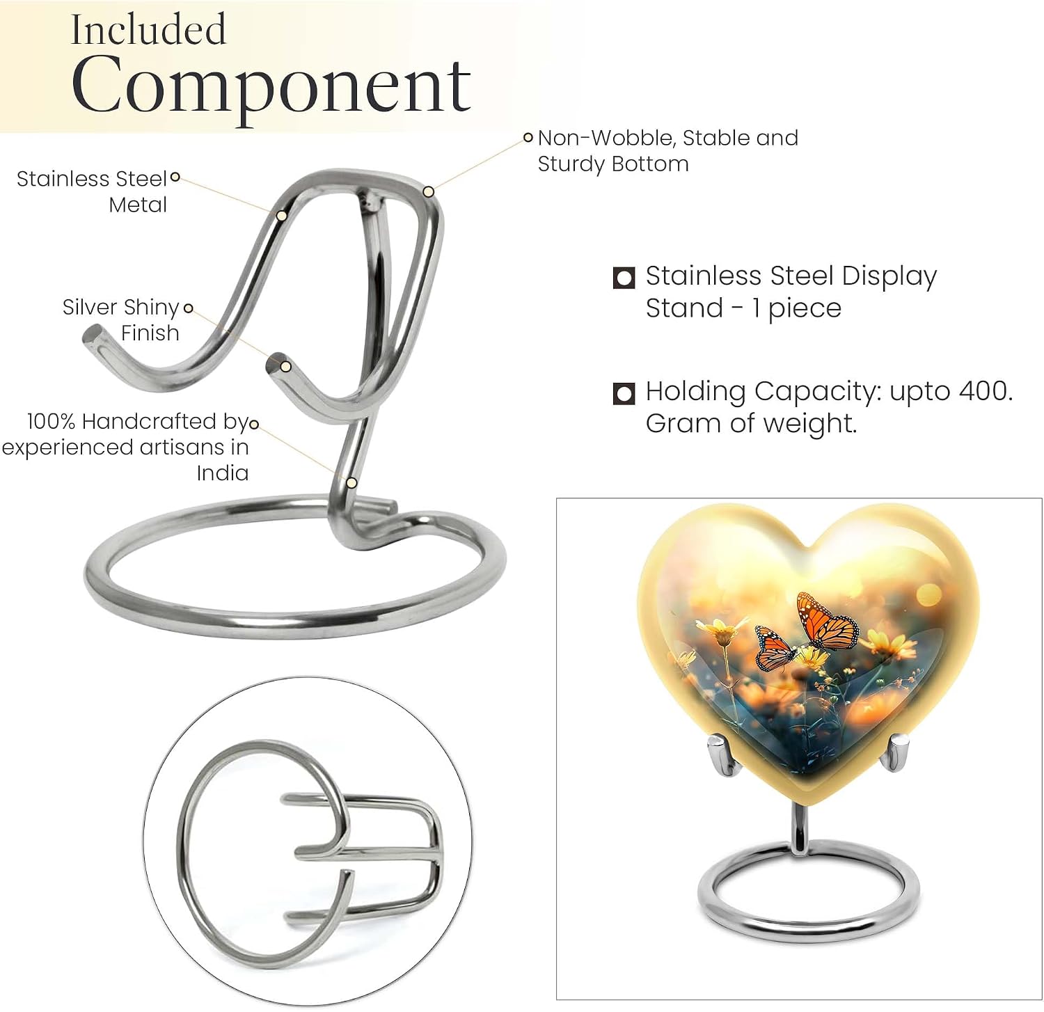 Butterfly Funeral Urns - Combo of 2 (10 Inch & Keepsake) - Yellow Small Urn for Pet Ashes, Adult Male & Female, Cremation, Cat, Human Ashes