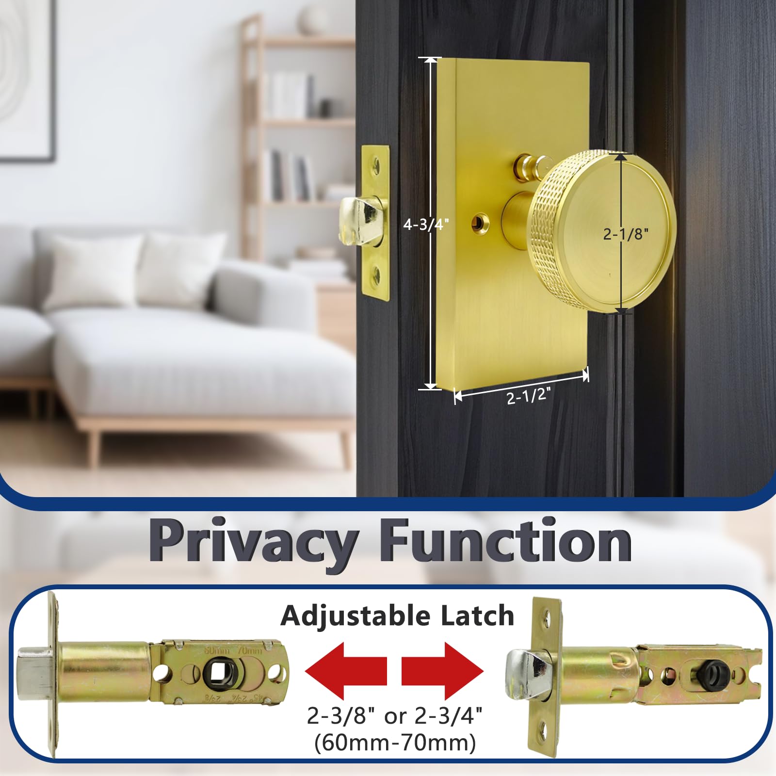 Modern Satin Gold Door Knobs with Lock - Premium Quality -5