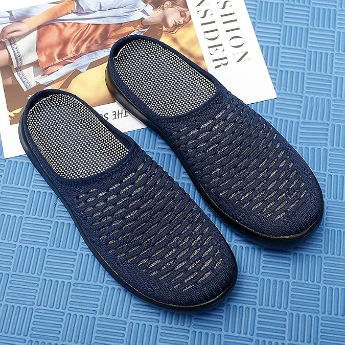 Mens Half Slippers Summer Casual Slip-on Mesh Shoes Breathable Lightweight MD Material Outsoles Plus Big Size Black, Blue, Gray