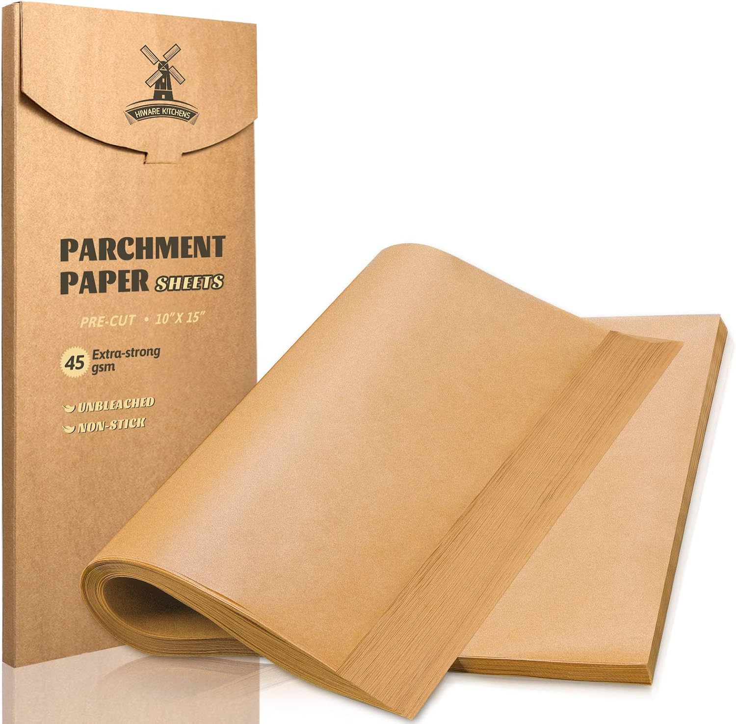 Hiware 200 Pieces Parchment Paper Baking Sheets 10 x 15 Inch, Precut Non-Stick Parchment Paper for Baking, Cooking, Grilling, Air Fryer and Steaming - Unbleached, Fit for Jelly Roll Pans