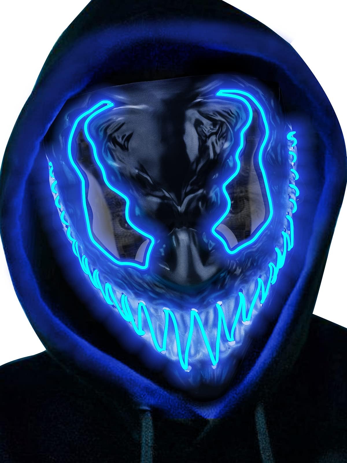 Quanquer Halloween Mask Scary Led Light Up Mask with 3 Lighting Modes EL Wire for Festival Cosplay, Costume Masquerade Parties Carnival, Glowing Mask for Men Women Kids
