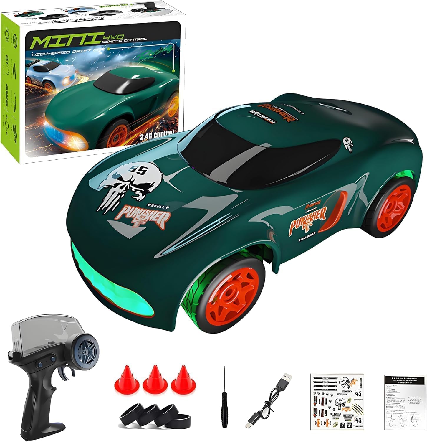 TIUDTOY Dash Remote Control Car | 2.4Ghz, 1:64 Scale | Rc Cars, Remote Control Car Toy, Rc Drifting Cars, Interchangable Wheel Sleeves, 4 Light & 2 Speed Modes
