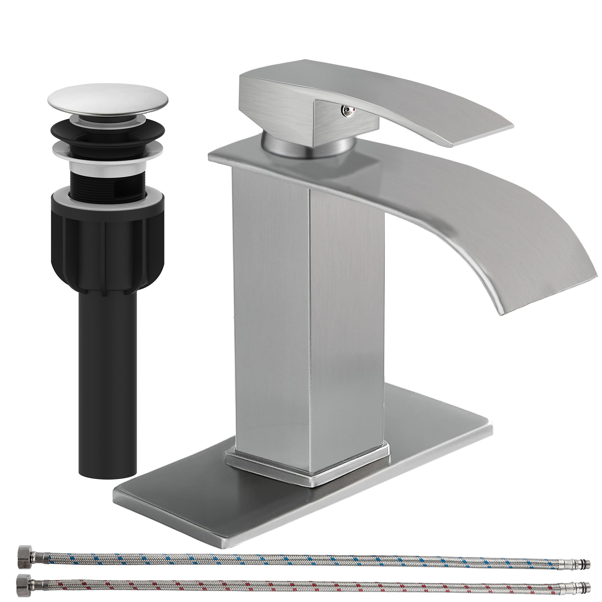 Robinet cascade salle de bain sagetta anti-fuite avec bonde et flexibles inox inclus