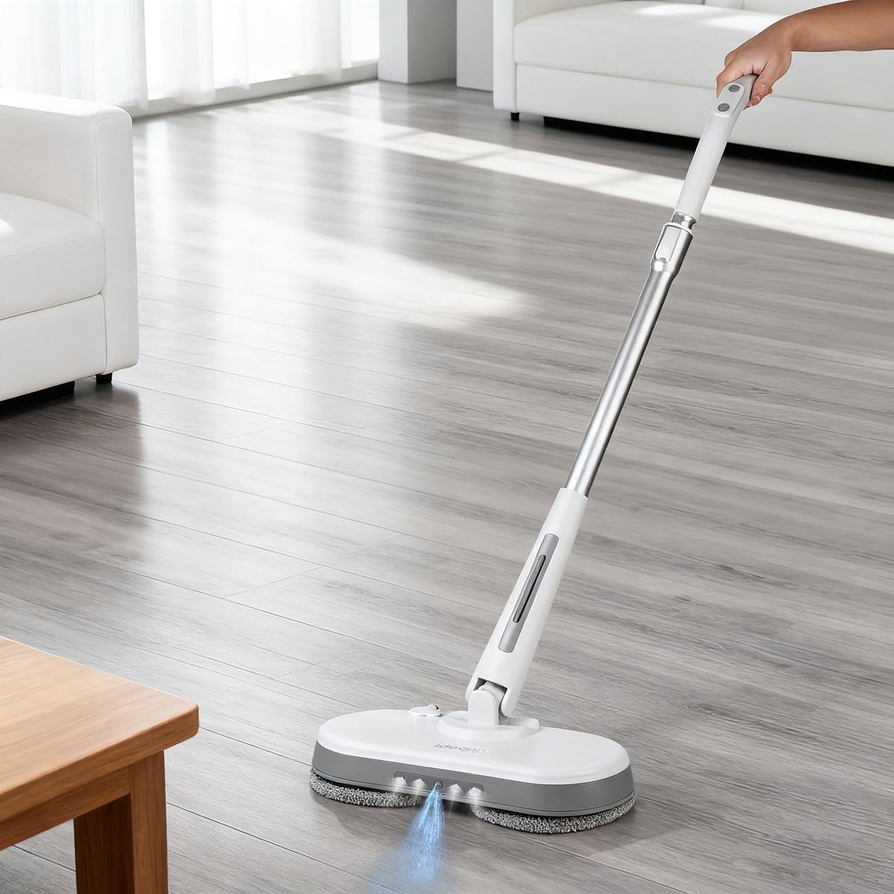 ideoon Pulidora inalámbrica para suelos con depósito de agua: 30 W de potencia y 40 minutos de tiempo de funcionamiento, barra telescópica, mopa para grandes superficies, azulejos, laminados