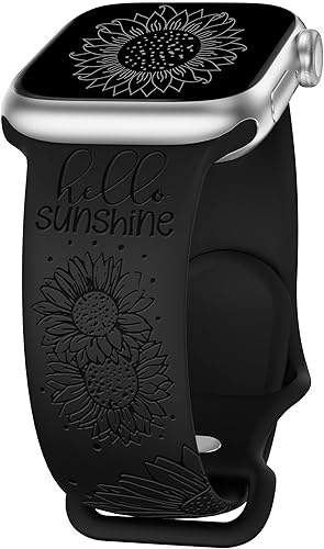 TOYOUTHS Correa de silicona con grabado de girasol compatible con correas de Apple Watch de 1.654, 1.614, 1.575 y 1.496 pulgadas para mujer, diseño
