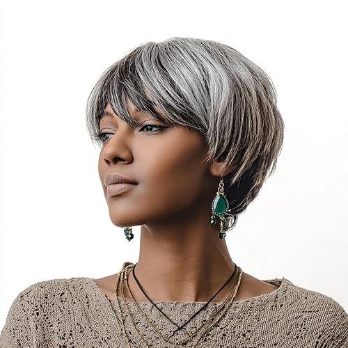 Pelucas Pixie para mujeres negras, peluca gris para mujer, pelucas de corte corto negro para mujeres negras, sal y pimienta para mujeres, peinado