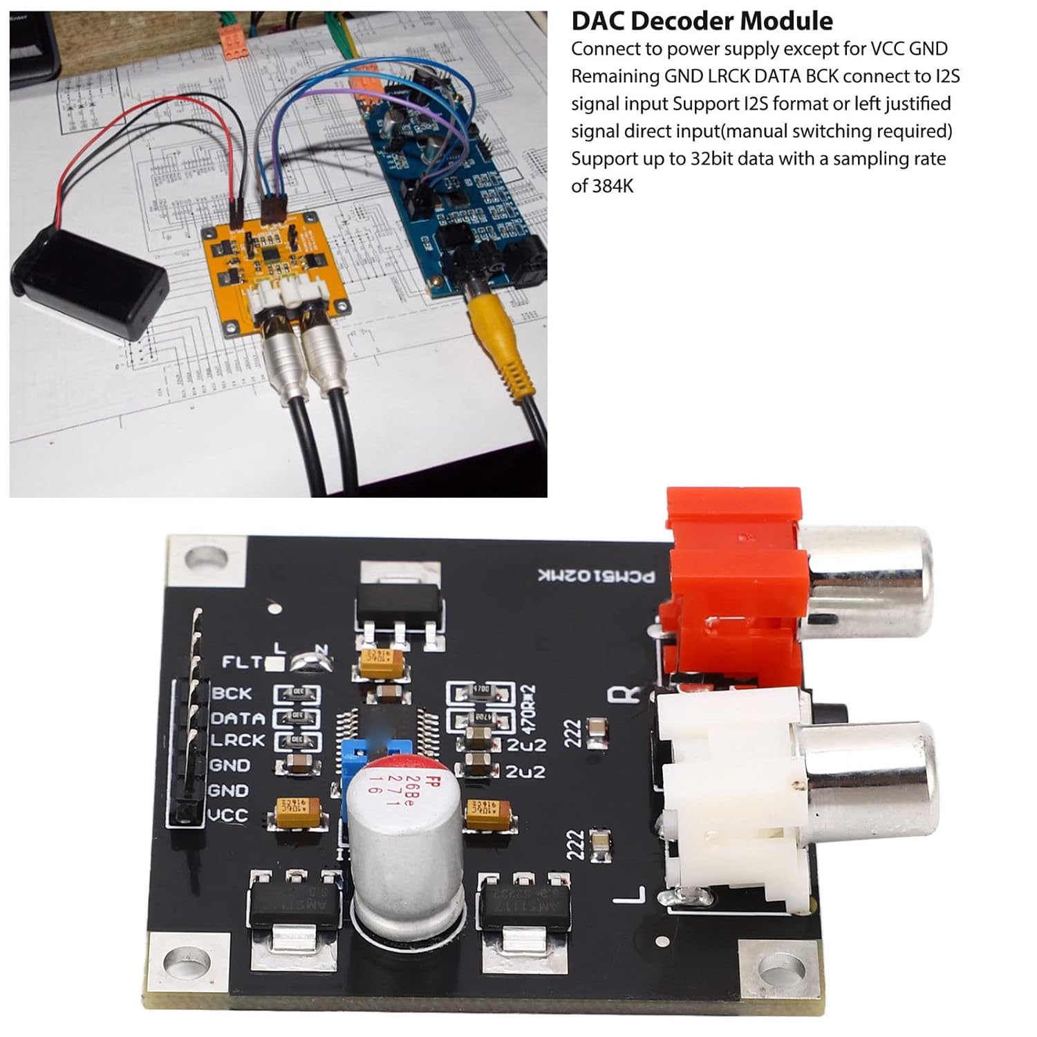 DAC Decoder Module connected to other audio equipment