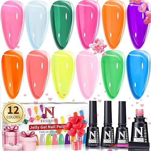Esmalte de uñas de gel, 12 piezas de colores brillantes y modernos transparentes, juego de esmalte de uñas transparente, color nude, rosa, morado,