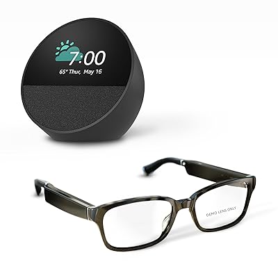 Amazon Echo Frames (newest model) + Echo Spot (newest model), Smart Glasses with Alexa, Rectangle frames in Classic Black with prescription ready lenses