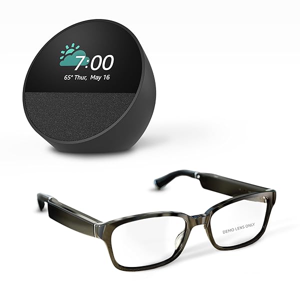Amazon Echo Frames (newest model) + Echo Spot (newest model), Smart Glasses with Alexa, Rectangle frames in Classic Black with prescription ready lenses