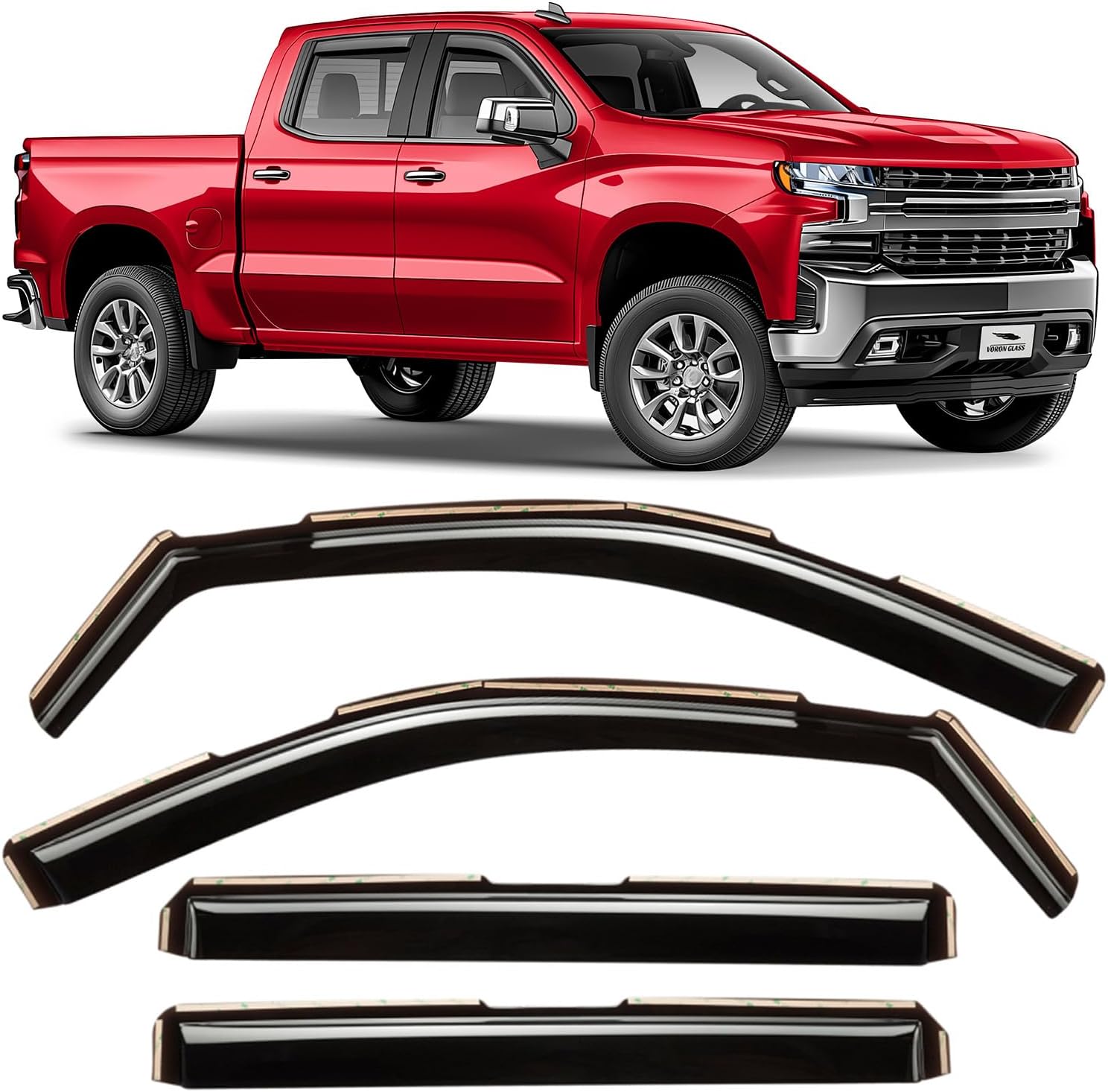 Voron Glass in-Channel Extra Durable Rain Guards for Chevy Silverado/GMC Sierra 1500 2019-2026 Crew Cab,Window Deflectors,Vent Visors,4pcs - 220089