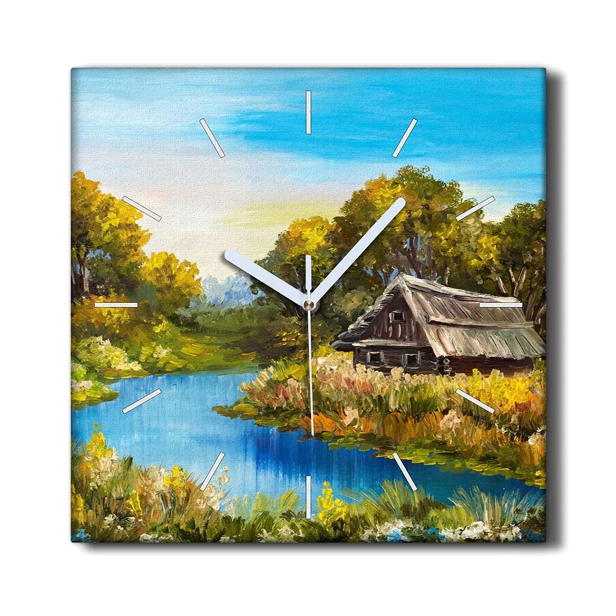 Horloge sur Toile 30x30cm Haute Qualité Tableau Horloge Salon Forest River Design