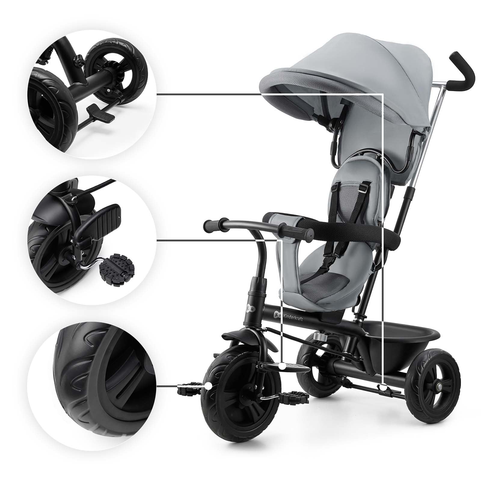 Kinderkraft Freeway 2, Triciclo Evolutivo para Bebé, Asiento Giratorio 360°, Pedales Libres, Arnés de 3 Puntos, Freno Central, 9 Meses a 5 Años, Rosa