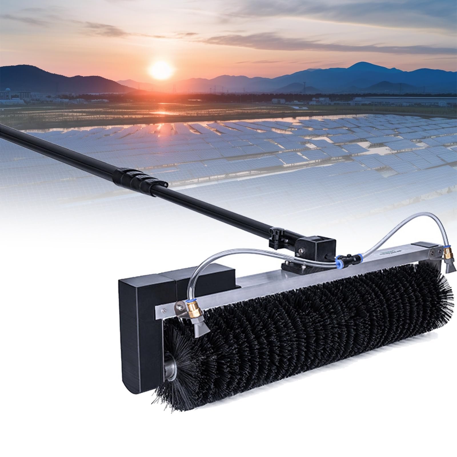 LMMIAOZ Solar Panel Cleaning Kit, Telescopic Water Fed Roller Brush for High-Rise Windows, Adjustable 5.5m/18ft Pole, Efficient PV Panel Wash System