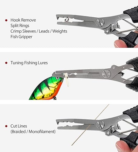 Miniatura 6 de Alicates de pesca multifunción, cortador de línea de trenza de engranajes multiusos, cortador de gancho de anillo dividido, tijeras de bloqueo
