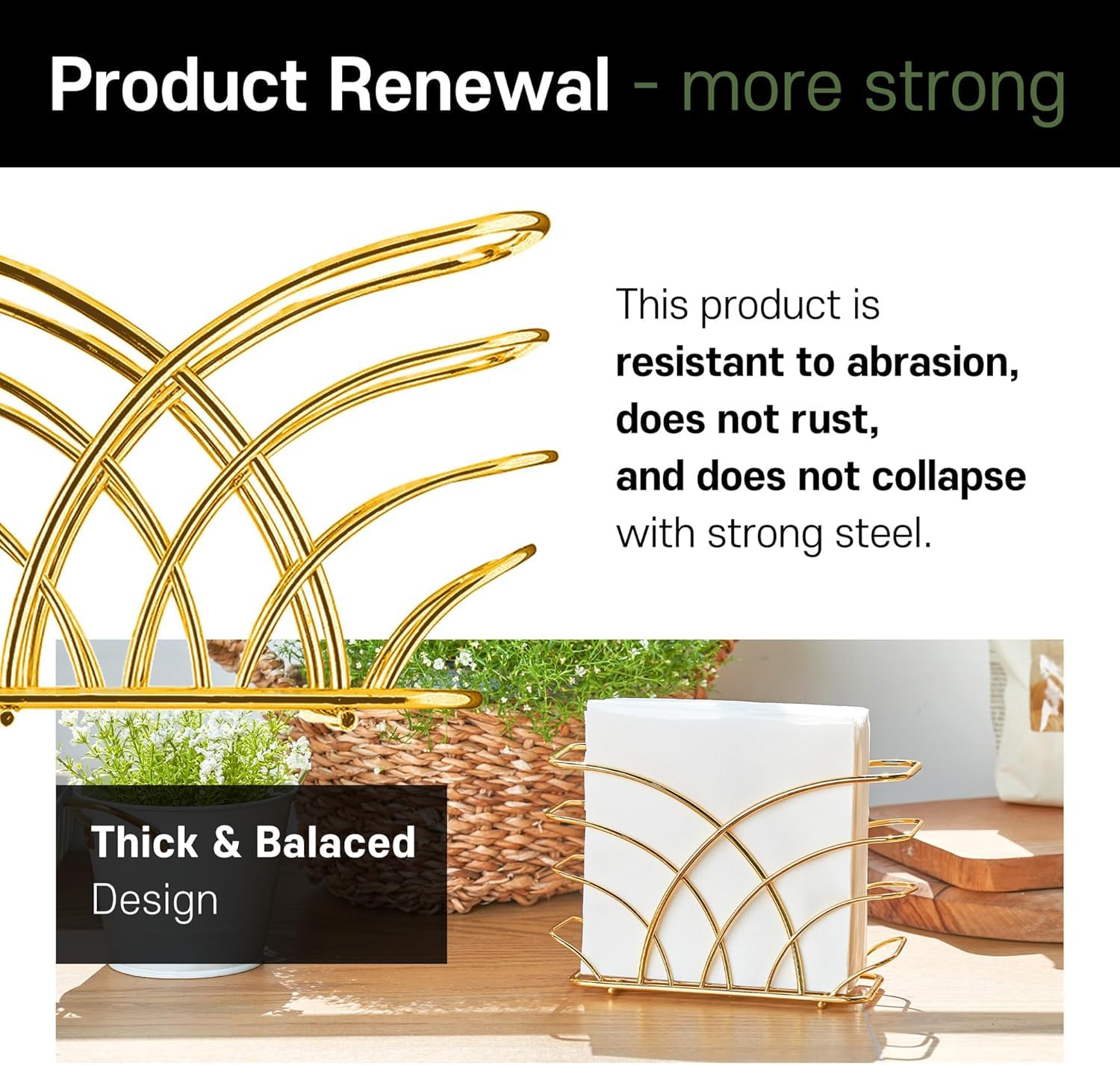 Craftland Metal Napkin Holder for Tableware with Weighted Arm,Square Paper Napkin Towel Holder,Decoratve Design,Modern Napkin Stand for Kitchen,Restaurant, Dining Table,Hotel,Gold (Tree Shape) 2