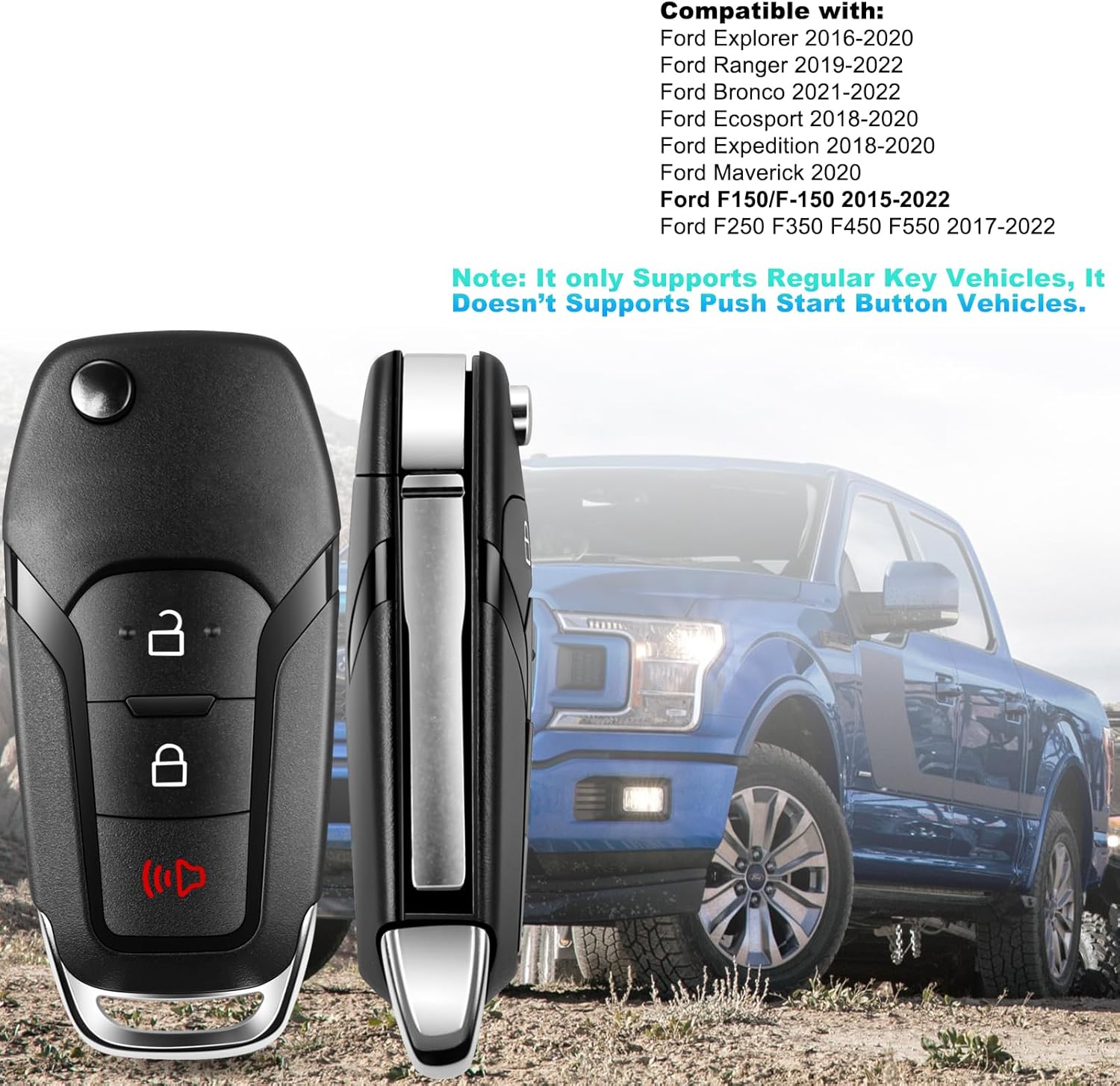 Remote Fob Compatible with Ford F-150 F-250 F-350 2015-2022| Explorer 2016-2020| F-350 F-450 Ranger Ecosport Bronco Ignition Key Keyless Entry PN: N5F-A08TAA 164-R8130