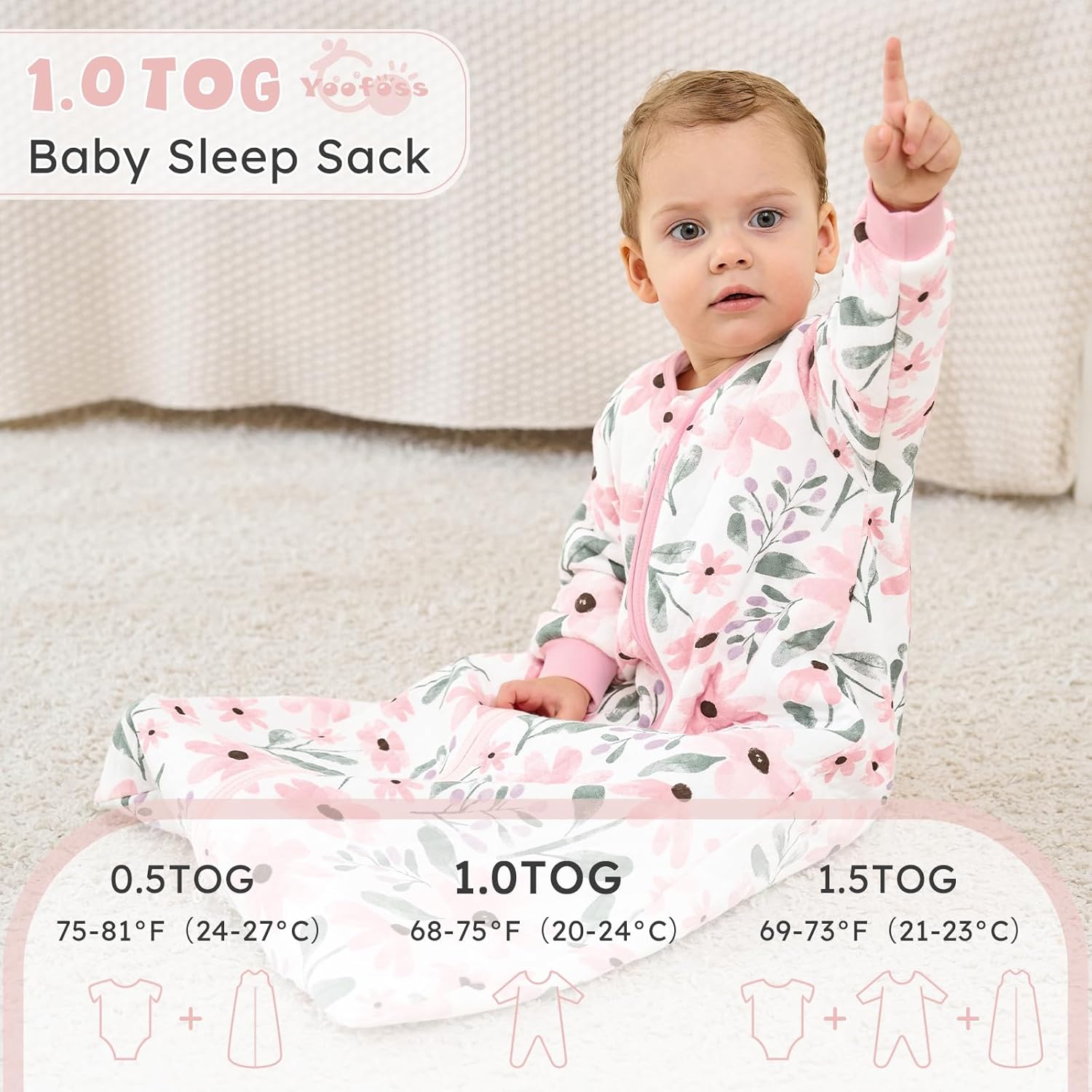 Yoofoss Baby Sleep Sack with Sleeves Wearable Blanket Baby Organic Cotton 2-Way Zipper Sleeping Sack, Soft Breathable Durable - Image 3