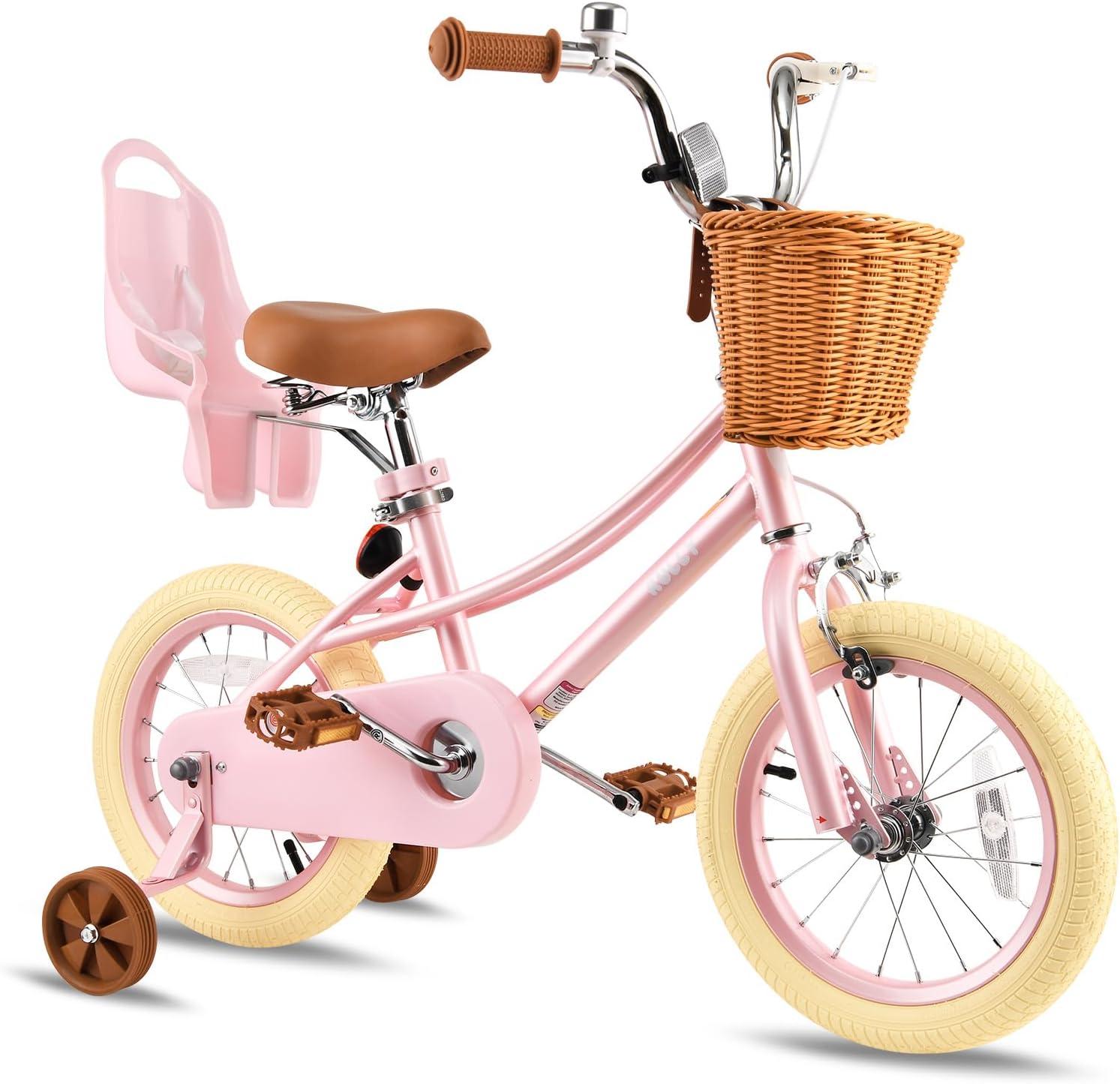RULLY 12" Girl Bike for Age 2 3 Year Old Toddlers,12" Kids Bike with Training Wheels & Basket, Retro Style in Pink