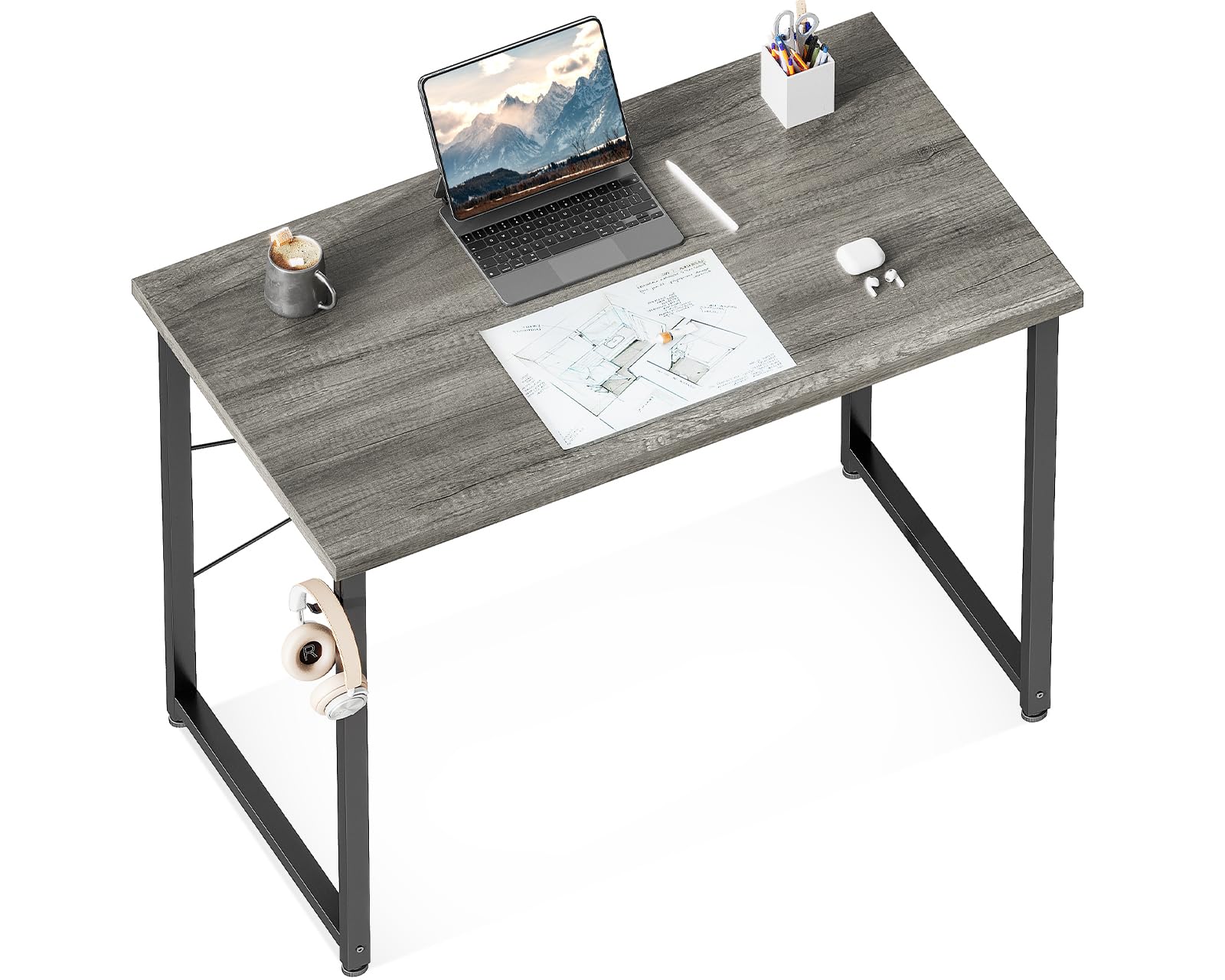 ODK 32 Inches Computer Desk for Home Office, Office Table for Small Spaces, Writing Desk with Headphone Hooks, Grey Oak