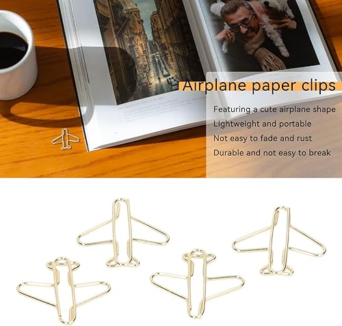 Miniatura 2 de Clips de papel de avión, 100 clips dorados para papel, bonitos clips con caja de almacenamiento, marcadores de página, clips para planificador,