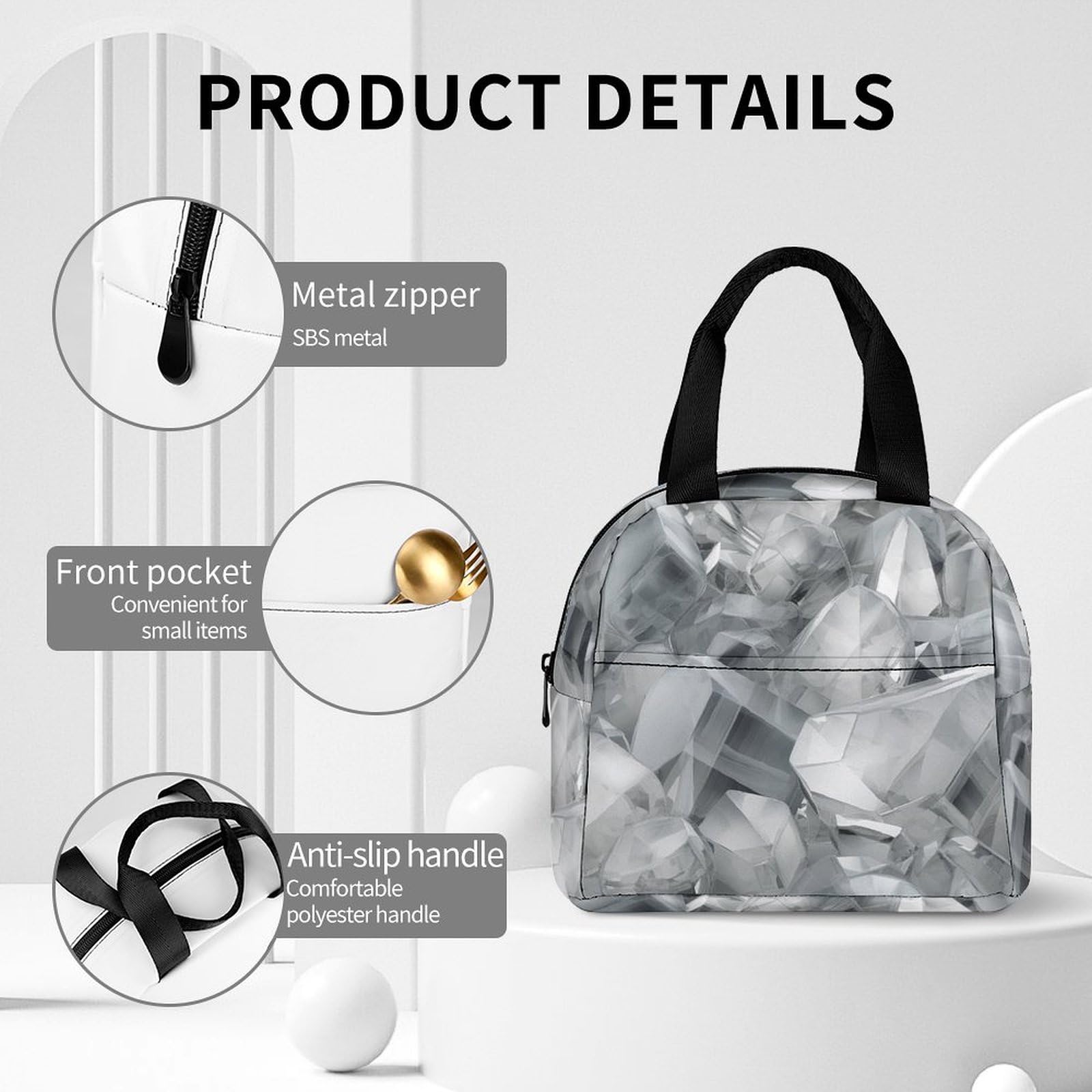 Amazon.com: QMKVBSN Insulated Lunch Box White And Silver  display picture 3