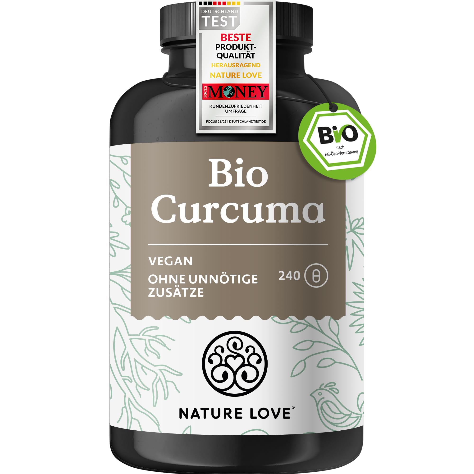 Nature Love Bio Curcuma Kapseln mit Curcumin aus Kurkuma & Piperin aus schwarzem Pfeffer
