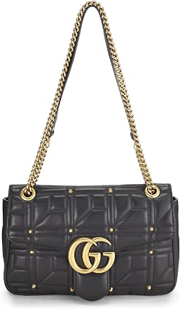 Pre-loved Black Studded Leather GG Marmont Shoulder Bag, Black
