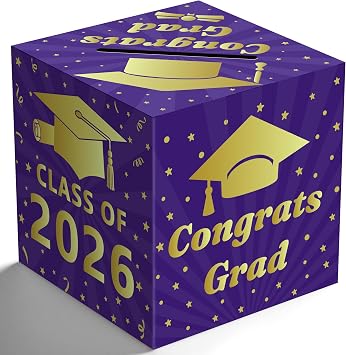 OHOME Graduation Decorations - Purple Gold Graduation Card Box for Graduation Decorations Class of 2026 2027 - Graduation Party Decorations Decor Supplies Favors,Graduation Centerpieces 2026