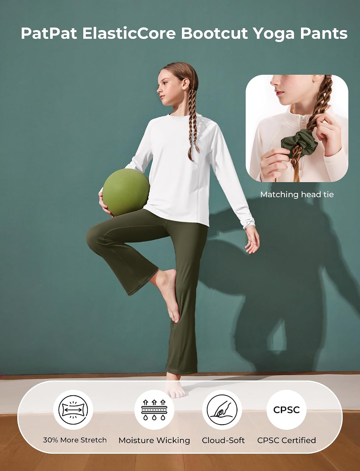 PATPAT Girls Athletic Leggings with Pocket, Buttery-Soft & Ultra-Stretchy Yoga Pants for Running Dance Workout Casual