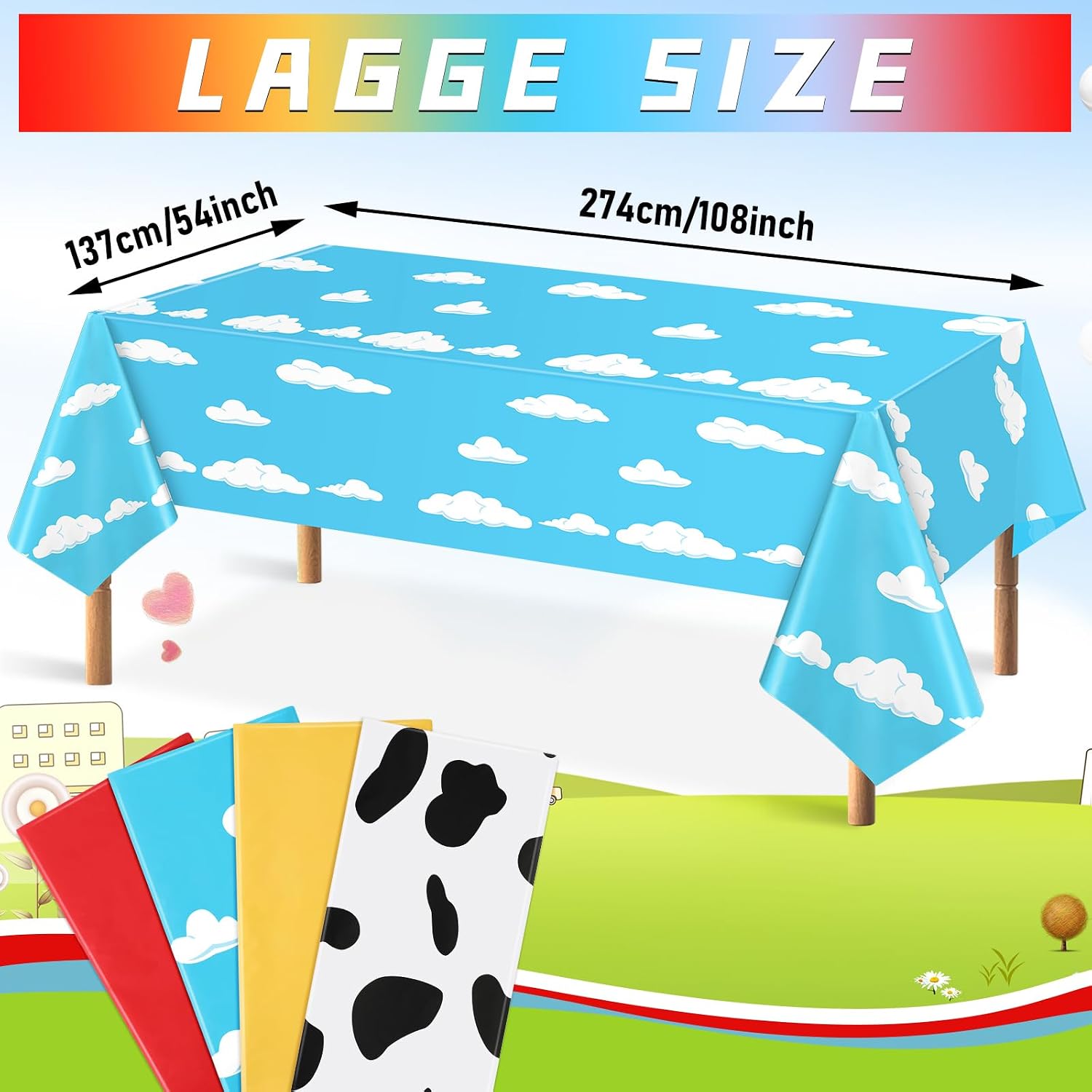 NOVWANG Kids Story Tablecloth, 4 Pack Blue Sky White Cloud Tablecloth