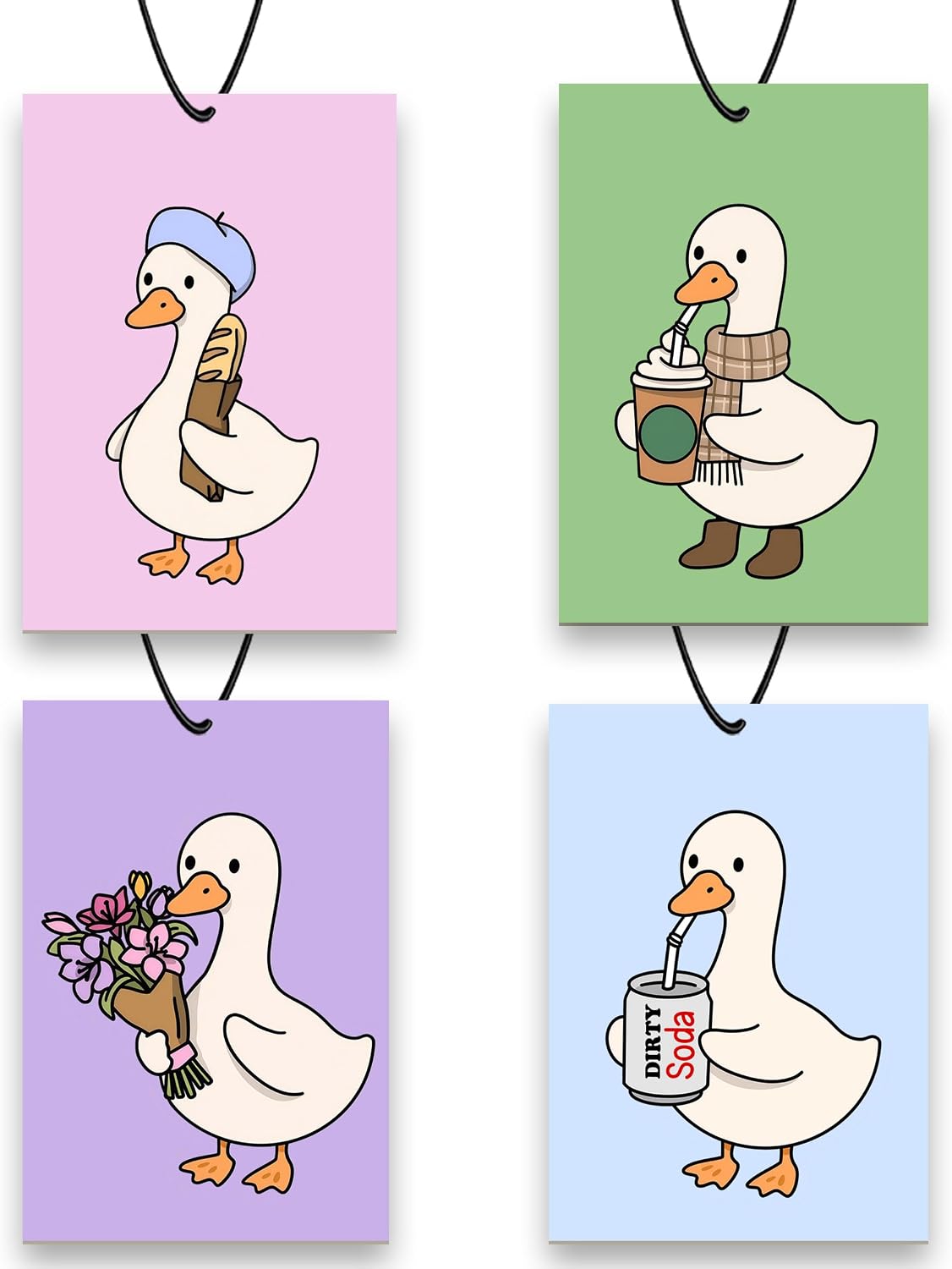 4 Pcs Car Cute Car Accessories, Funny Silly Goose Cute Pink Car Accessories for Women, White Tea Scent Aesthetic for Car Mirror Decor,Car Goose Air Freshener Gift for Closet Drawer