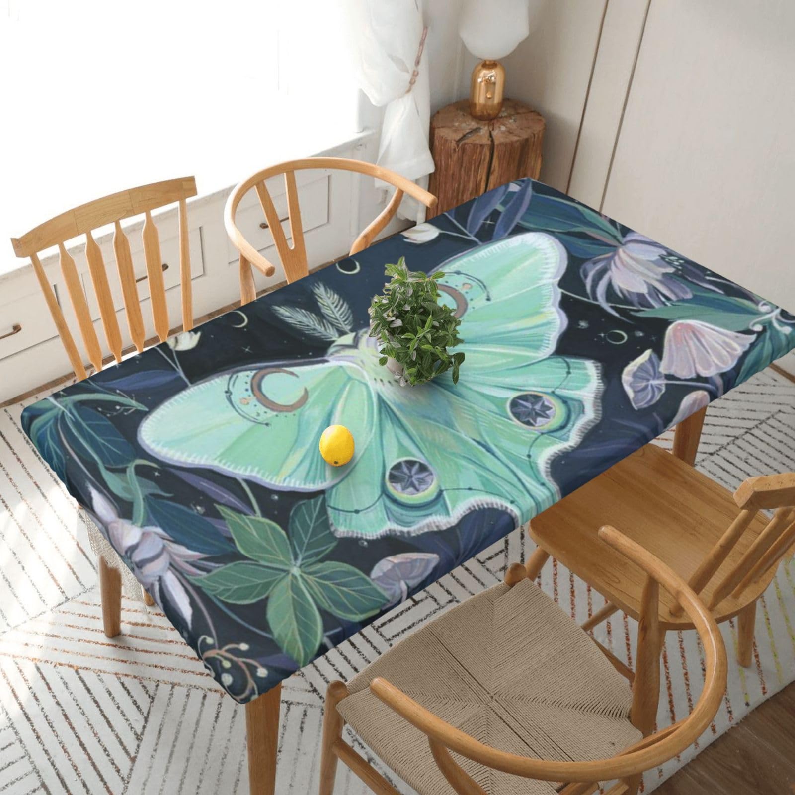 DCEHGEW Elastic Fitted Rectangle Tablecloth for 5ft Tables, Watercolor Butterfly Art Printed Oilproof & Washable Fabric Picnic Table Cloth Table Covers