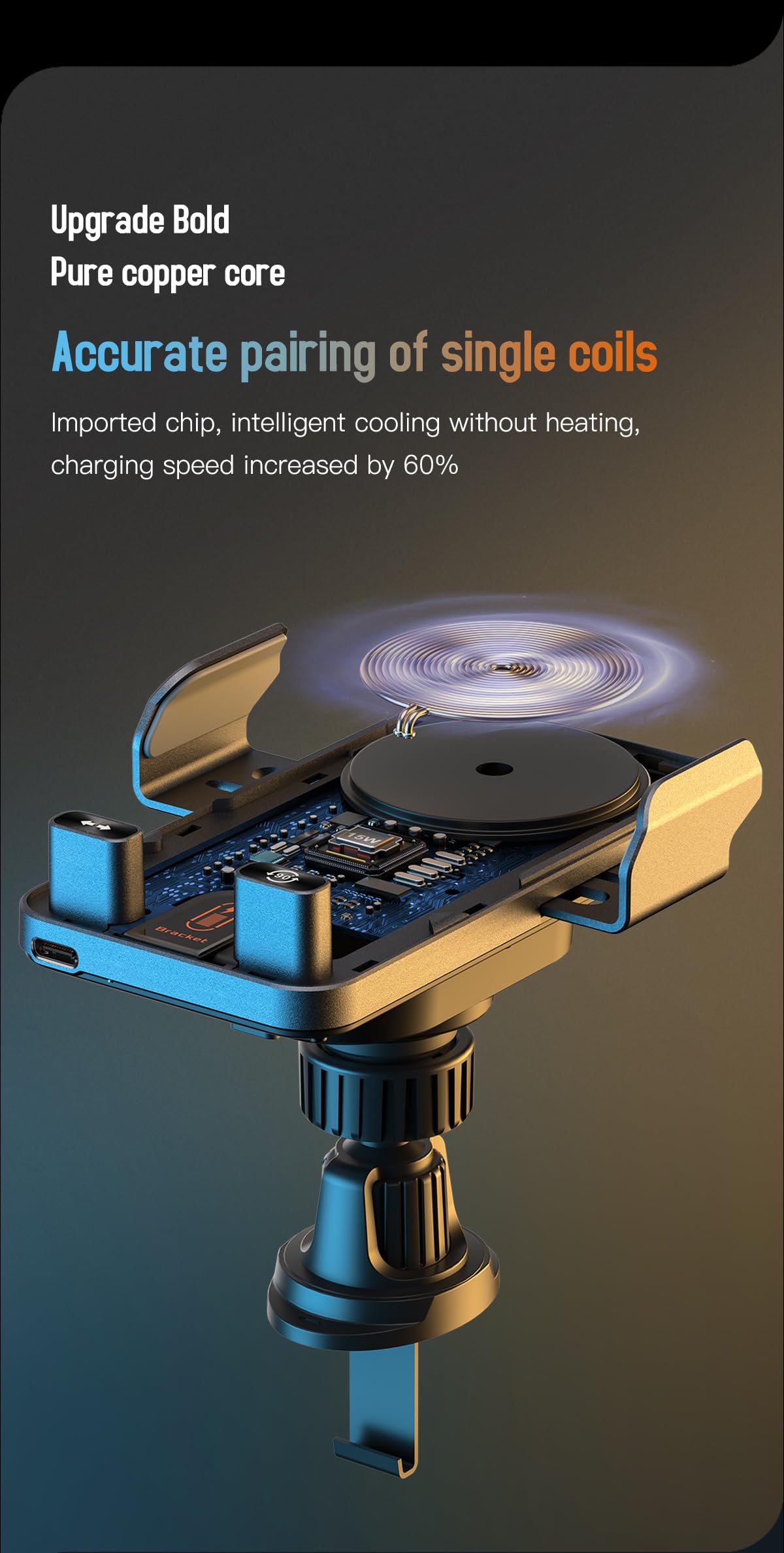 Cargador inalámbrico de coche con detección automática y rotación inteligente, carga rápida de 15 W, soporte universal para teléfono de ventilación y soporte de carga de abrazadera automática, estable