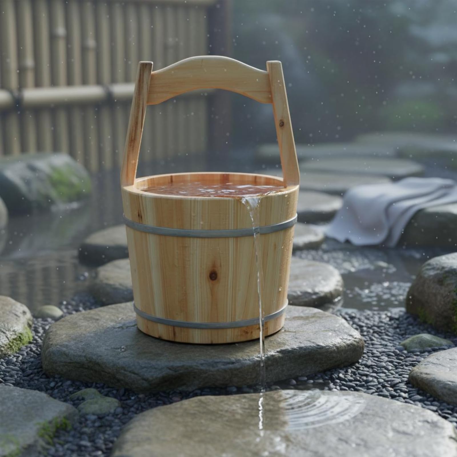Generic Vasca da Bagno per Piedi in Legno Secchio da Sauna Contenitore da Acqua Manico Solido Materiale Legno di Abete Robusto Adatta per Sauna Casa Relax Benessere, Extra Grande Capacità 42 Libbre