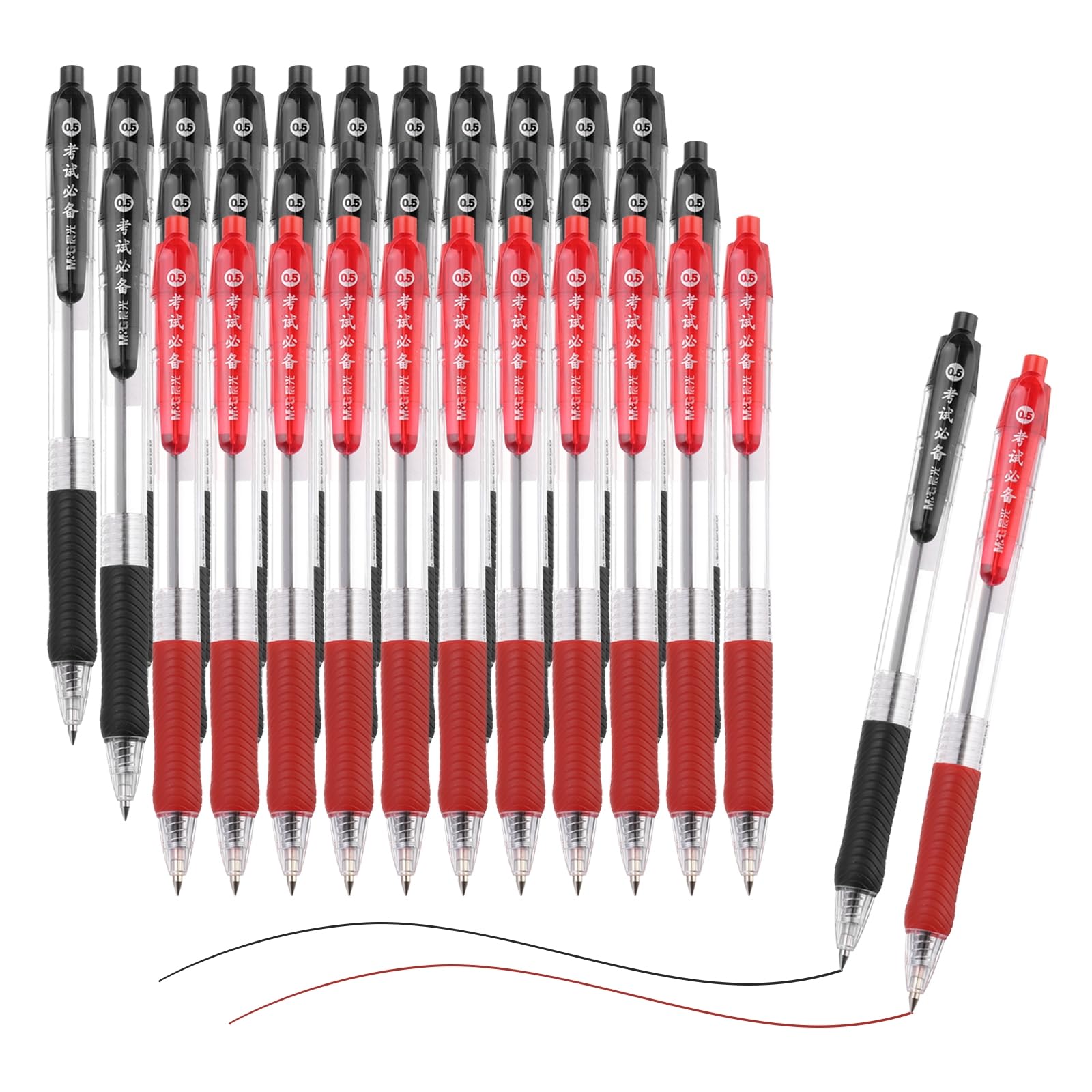 PATIKIL Ballpoint Pen, 36Pcs 0.5mm Black/Red Ink Retractable Medium Point Click Ball Point Pen Writing Supplies for Journal Home Office, Transparent
