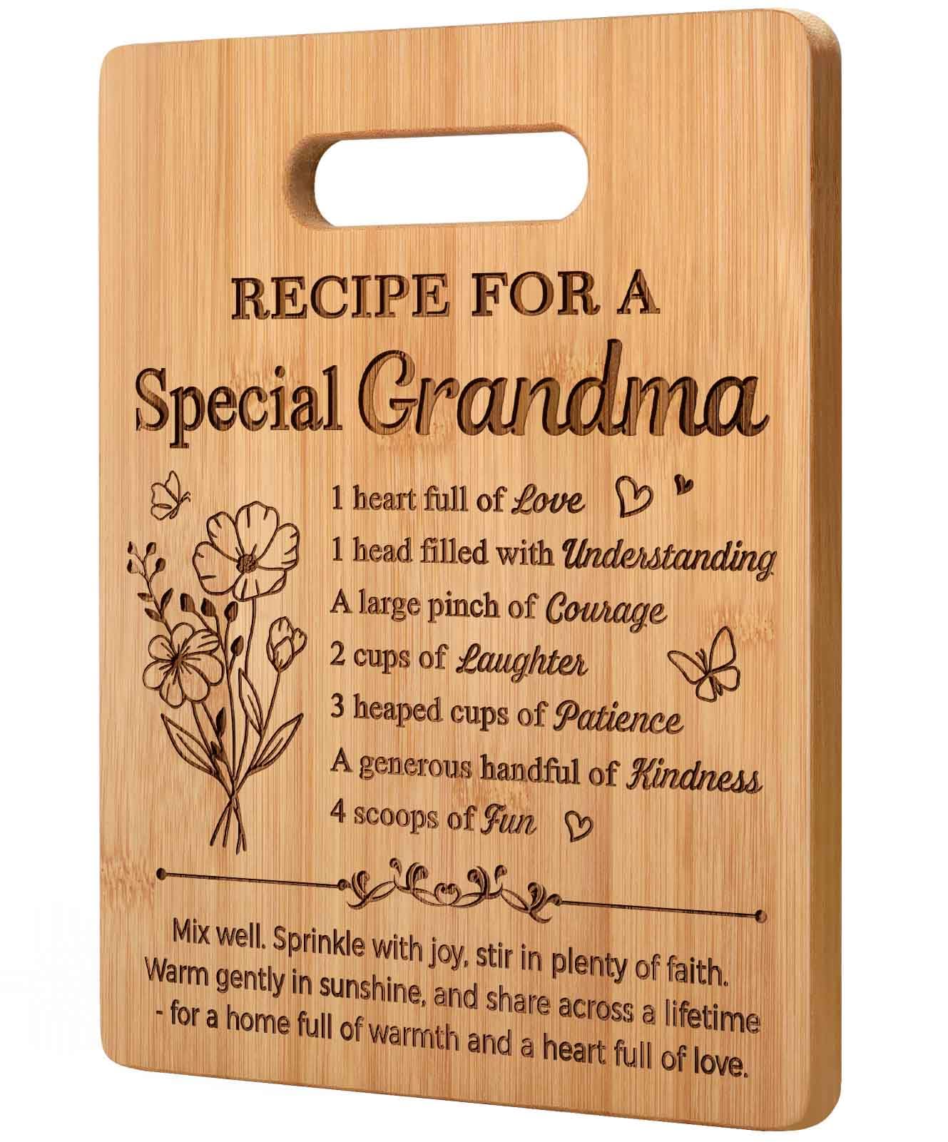 Grandma Gifts, Engraved Bamboo Chopping Board Recipe for a Special Grandma Birthday Gifts, Sentimental Birthday Mother’s Day Christmas Grandmother Presents from Grandchildren