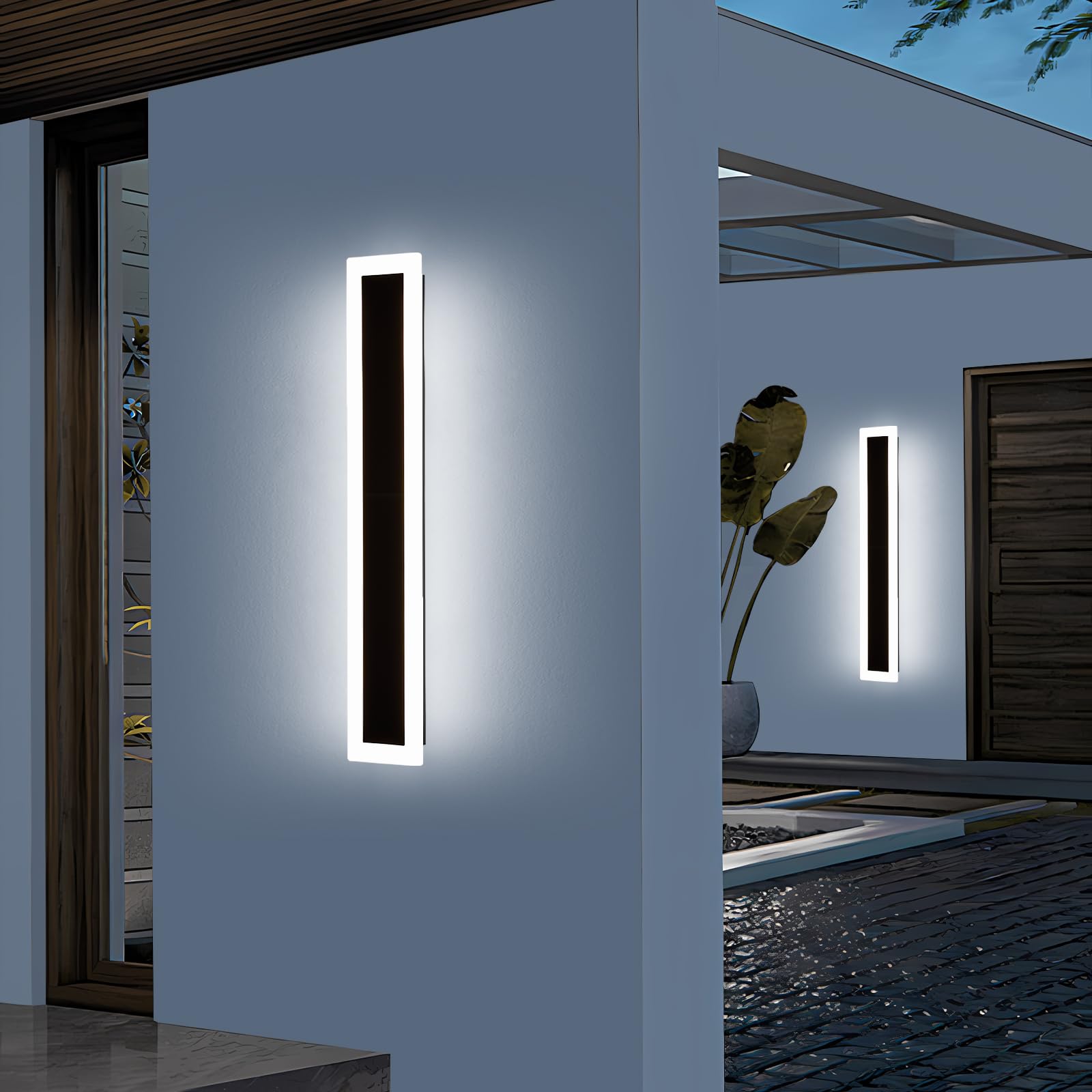 Mikeru 2Pack 23.6inch Modern Outdoor Exterior Wall Light, 3000k/4500k/6000k 3 Colors Switchable Large Outdoor Fixture Wall Mount, Ip65 Waterproof Modern Long Porch Light, Hardwired (Width: 5.5inch)